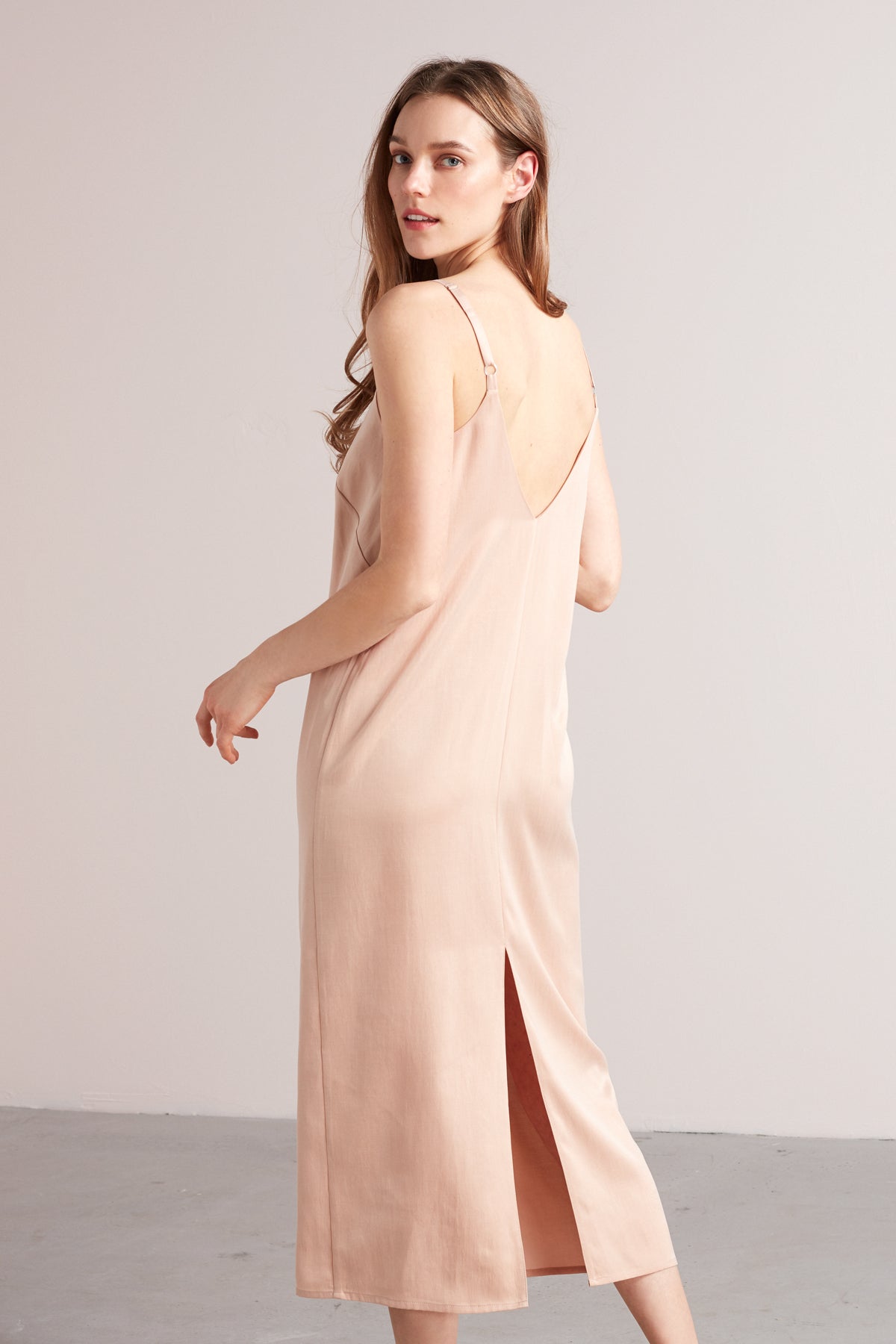 HANI cupro cotton midi slip dress in dusty coral