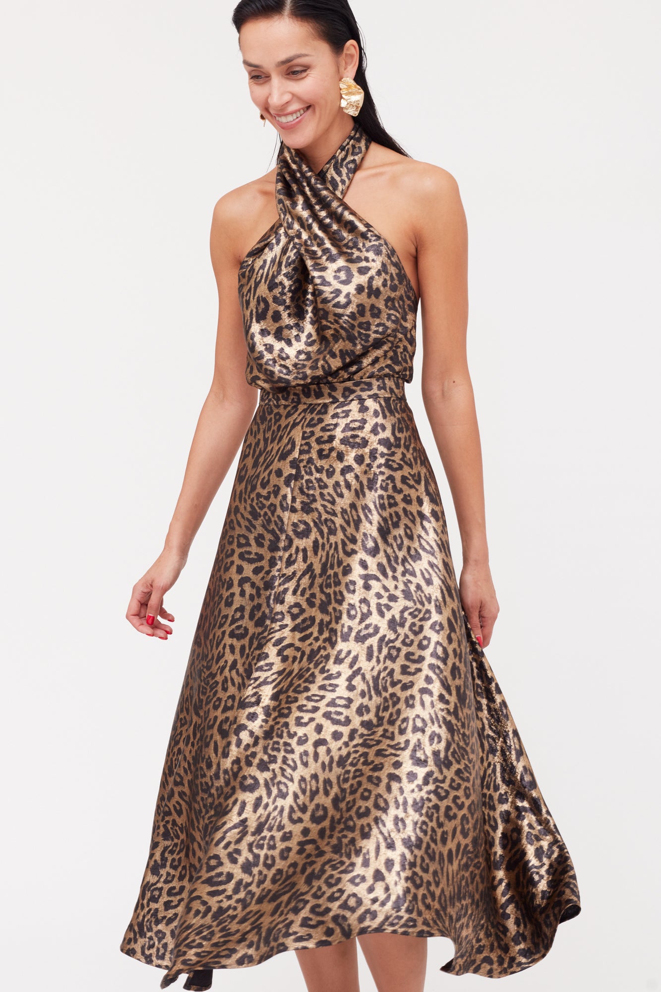Black Bronze Leopard Print Midi Dress HEIDI | UNDRESS Black Bronze Leopard Print Midi Dress HEIDI | UNDRESS