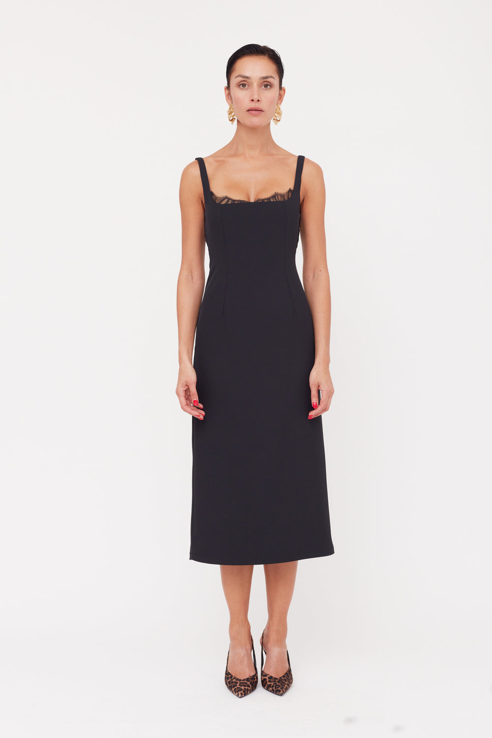Black Lace Accent Square Neckline Dress HILDA
