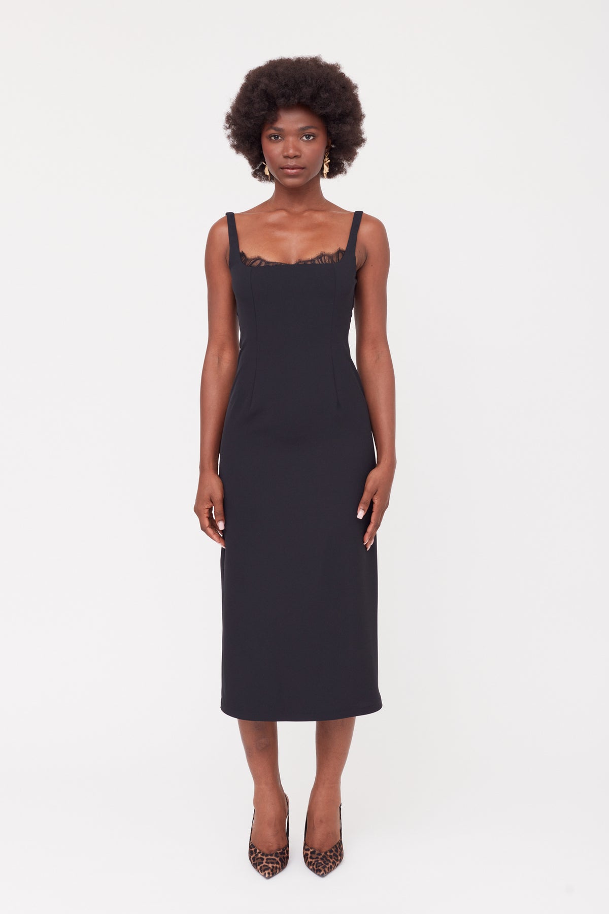 Black Lace Accent Square Neckline Dress HILDA