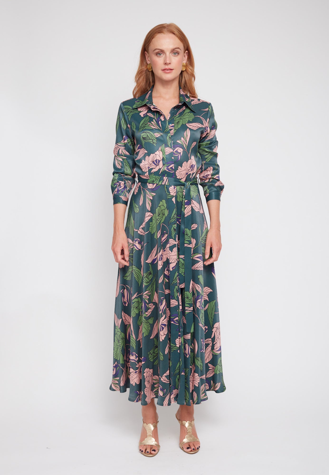 Floral midi shirt dress