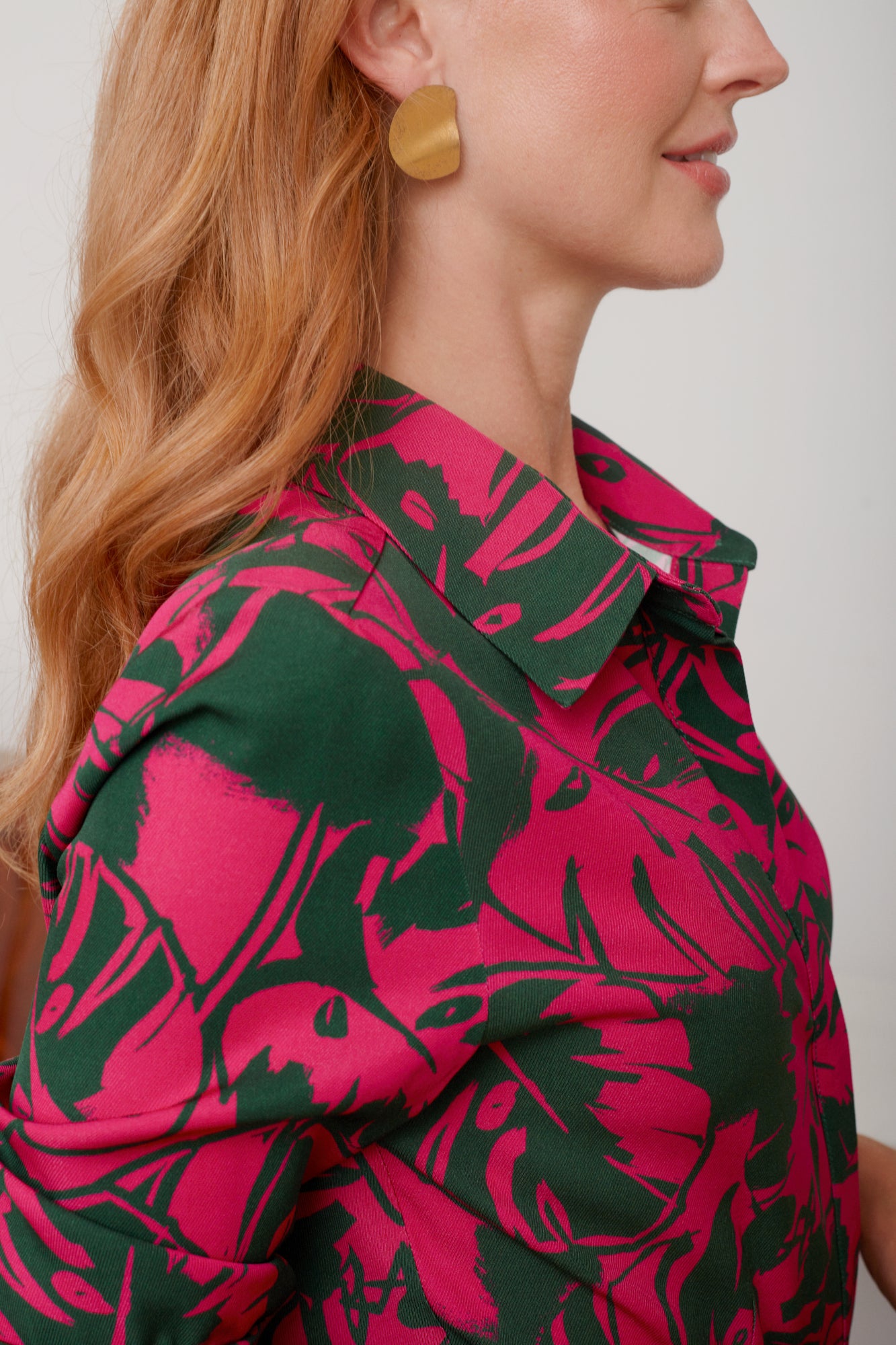 AVIA Green Magenta Pink Floral Printed Midi Shirt Dress - Effortless Summer Fashion