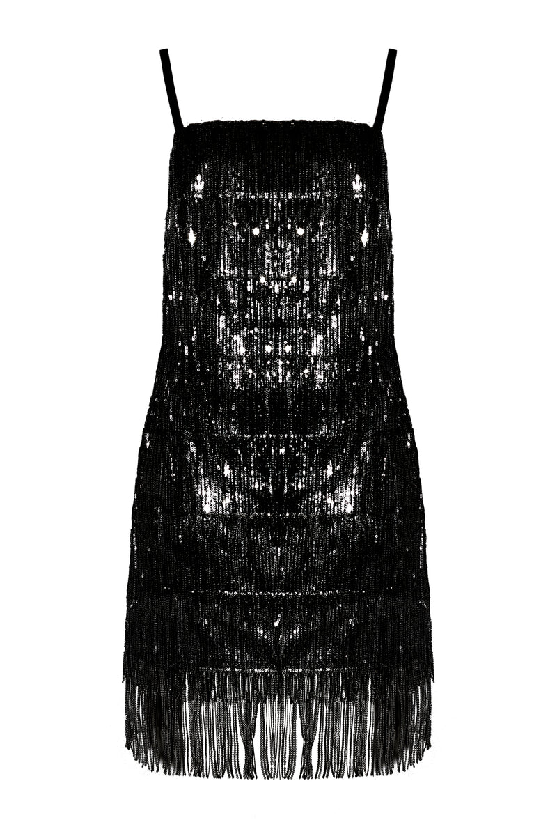 Black Sequin Fringe Mini Dress
