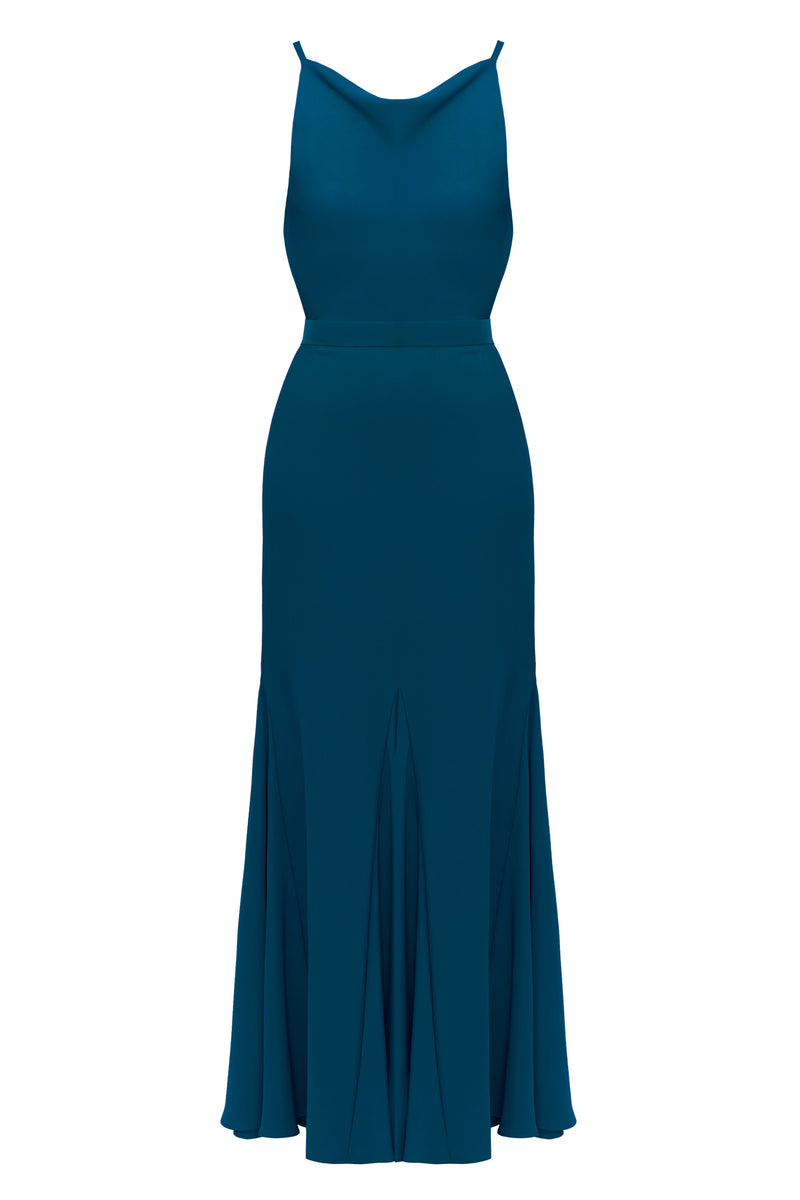 LINEA blue maxi evening dress with flattering skirt