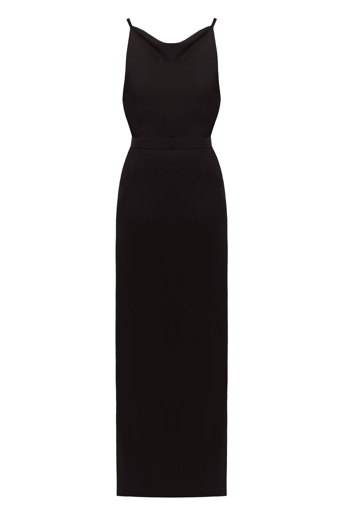 black open back evening dress