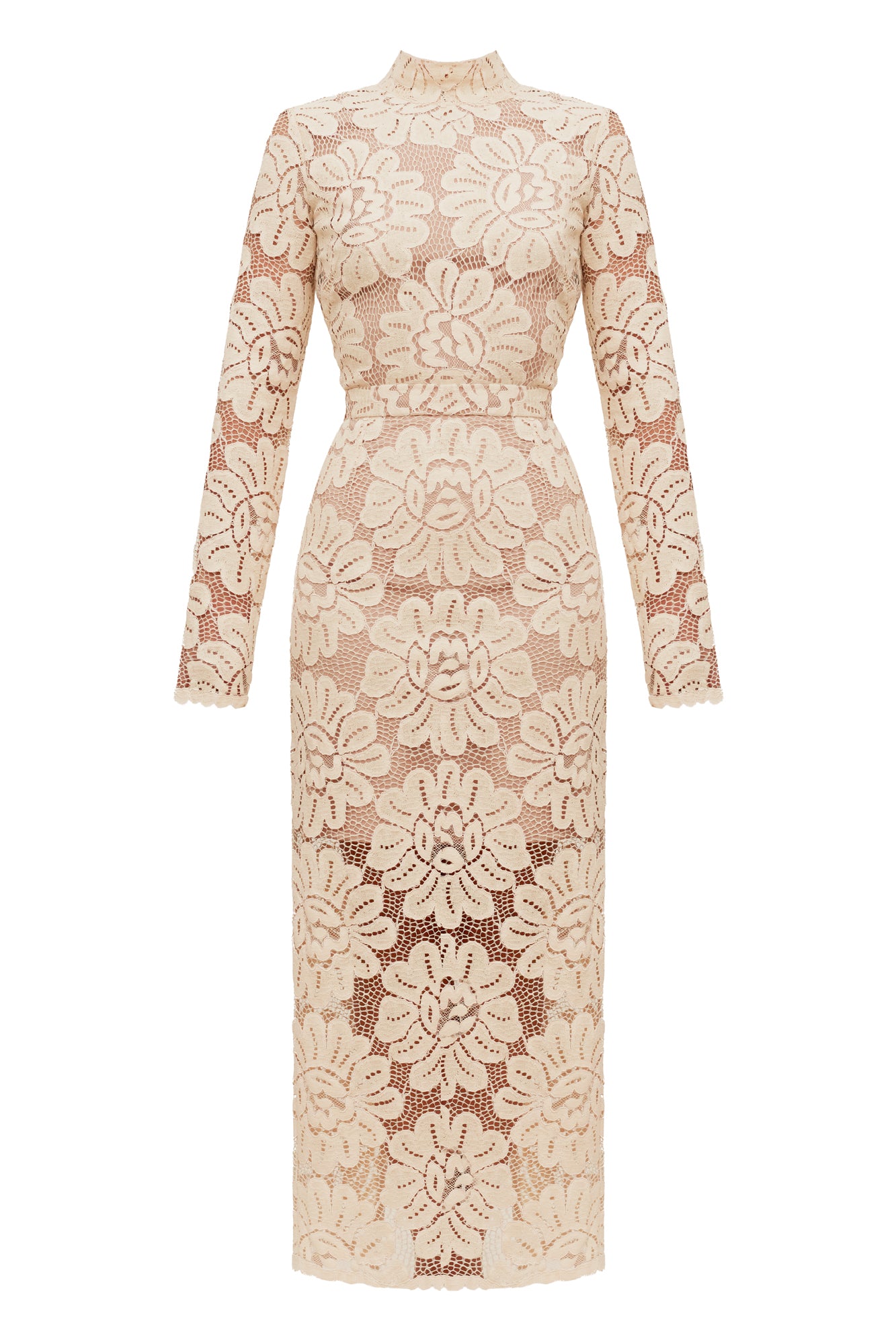 ELENA cream floral lace midi dress with turtleneck