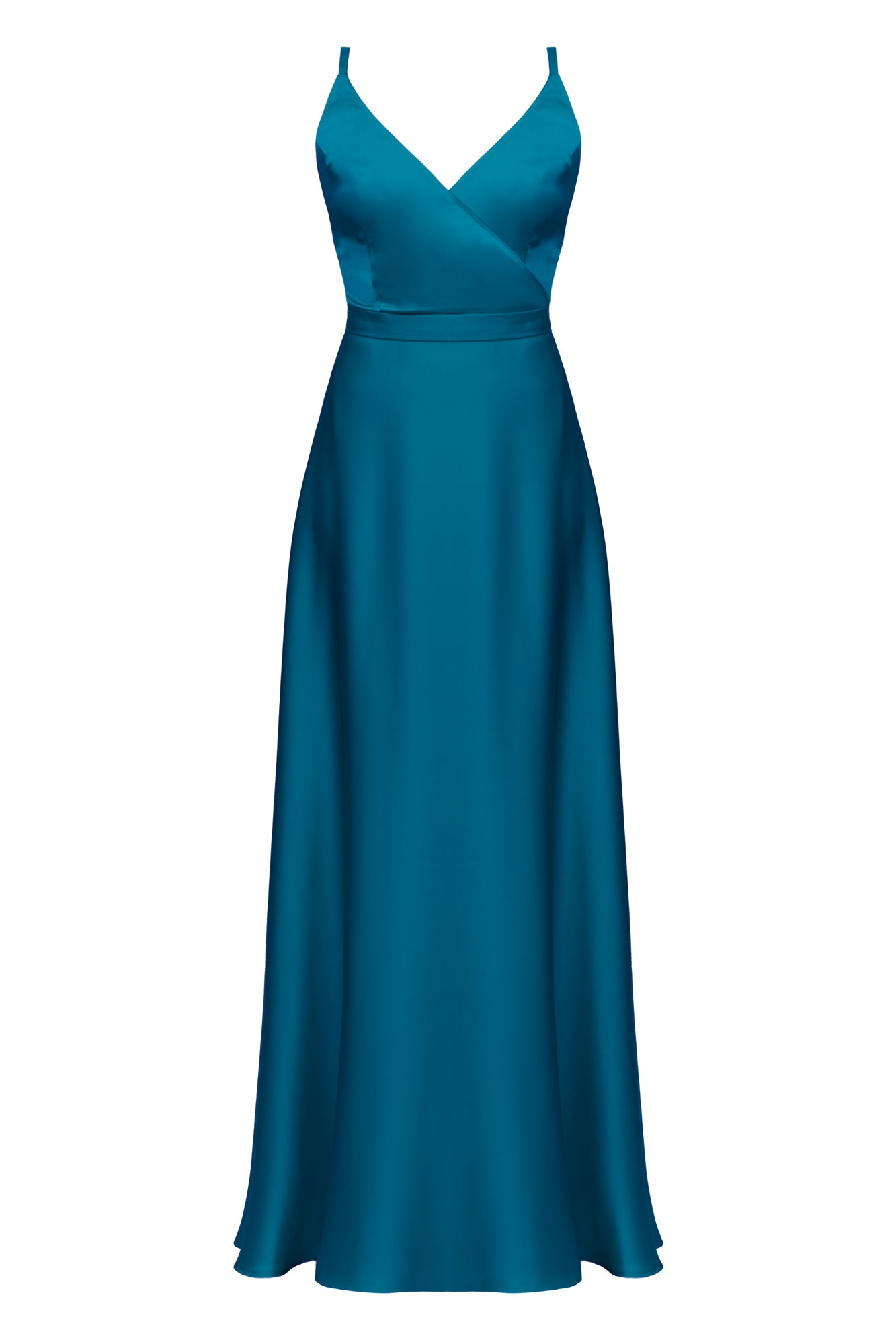 FREYA dark turquoise blue satin maxi evening dress