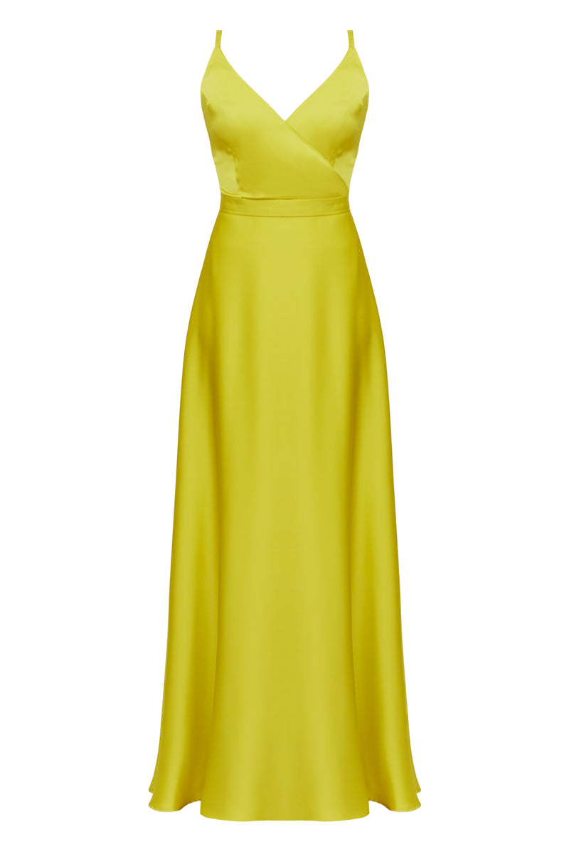 FREYA lime green satin long evening gown