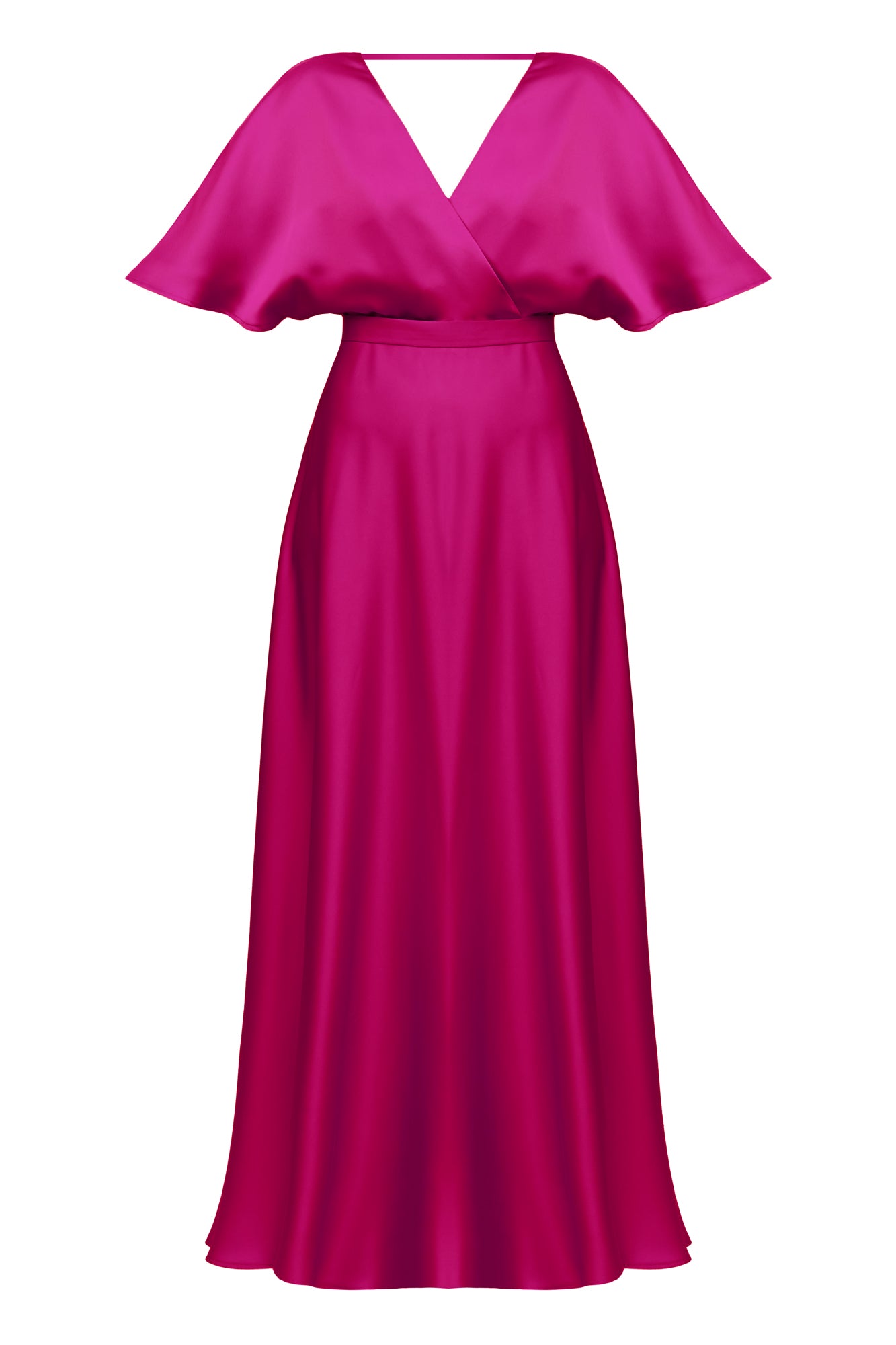 SOLENE fuchsia satin long wedding guest dress