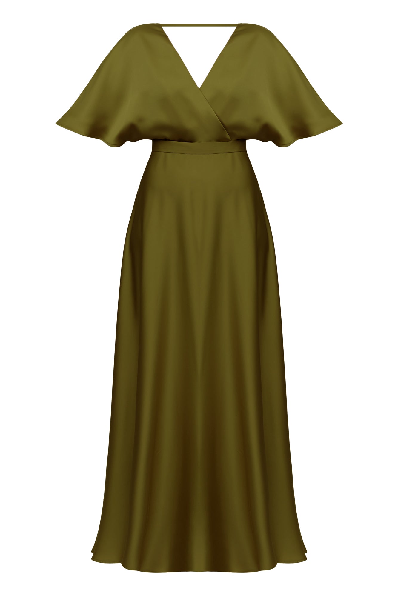 SOLENE olive green satin long dress for wedding guest