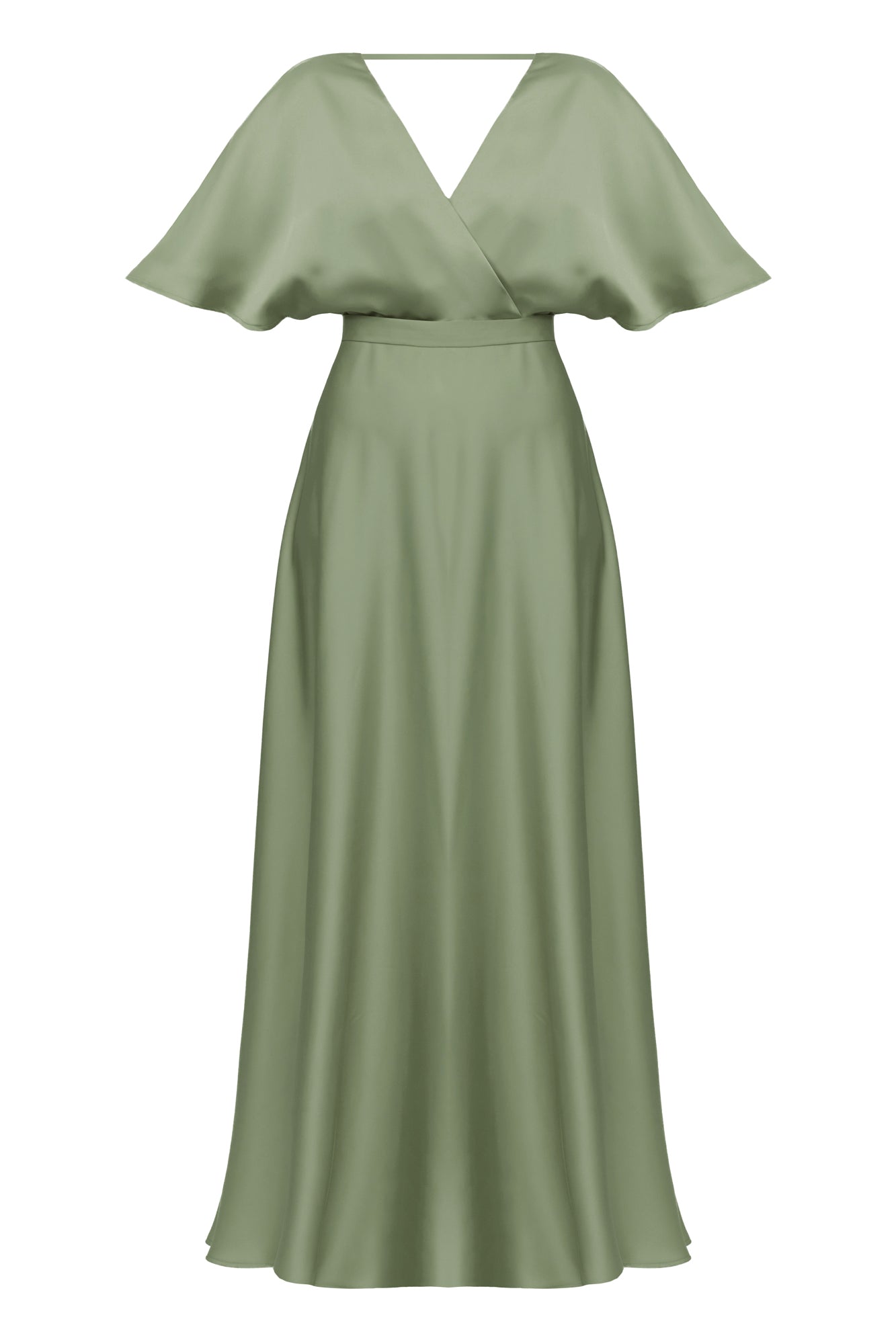 SOLENE sage green satin long wedding guest dress