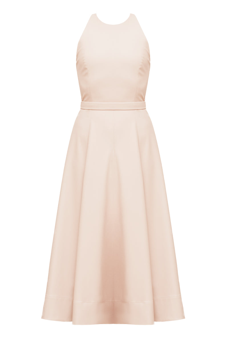 AVALON pastel pink vegan leather midi dress