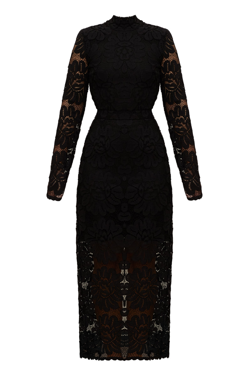 ELENA black floral lace dress with turtleneck – UNDRESS