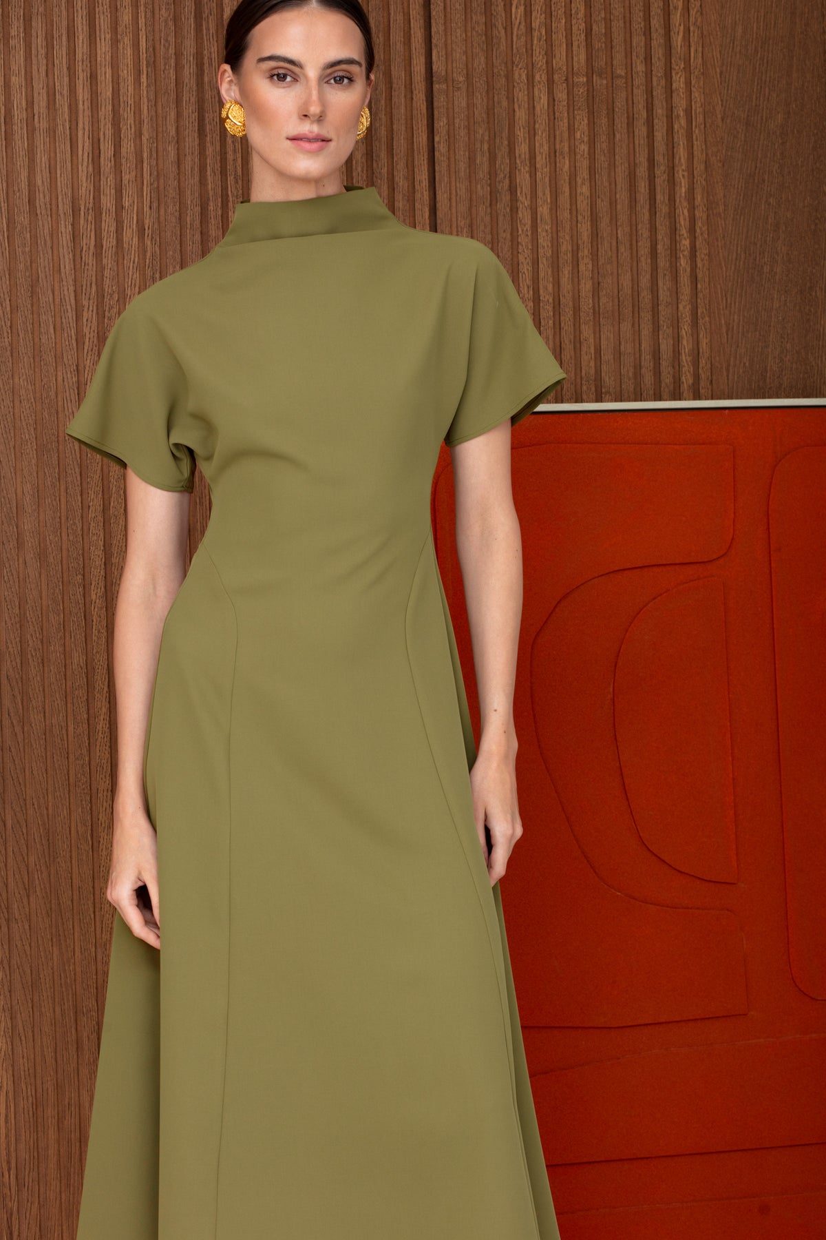 TORI Midi Olive Green Structured Cocktail Dress