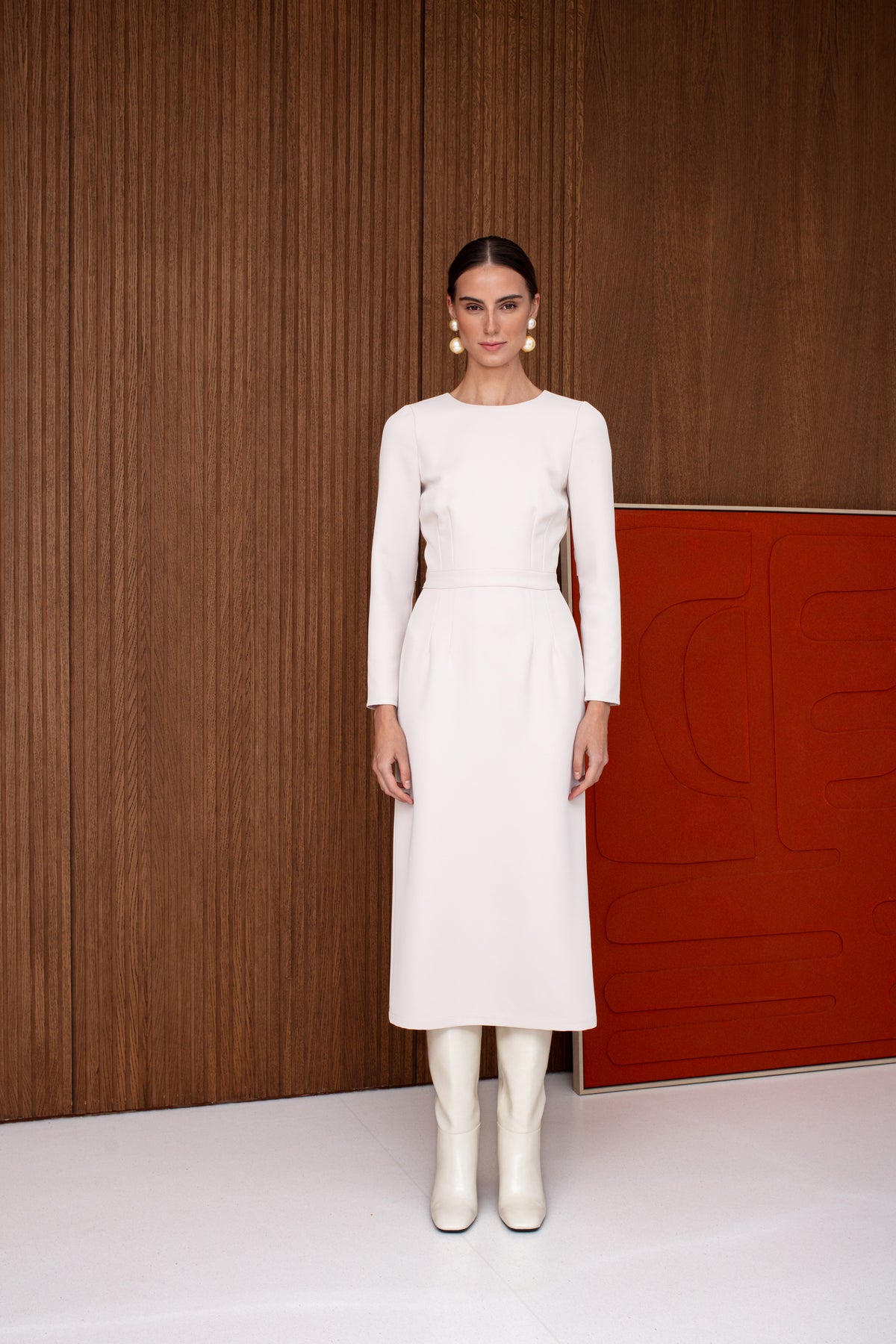 LERATO Pastel Long-Sleeve Formal Midi Dress