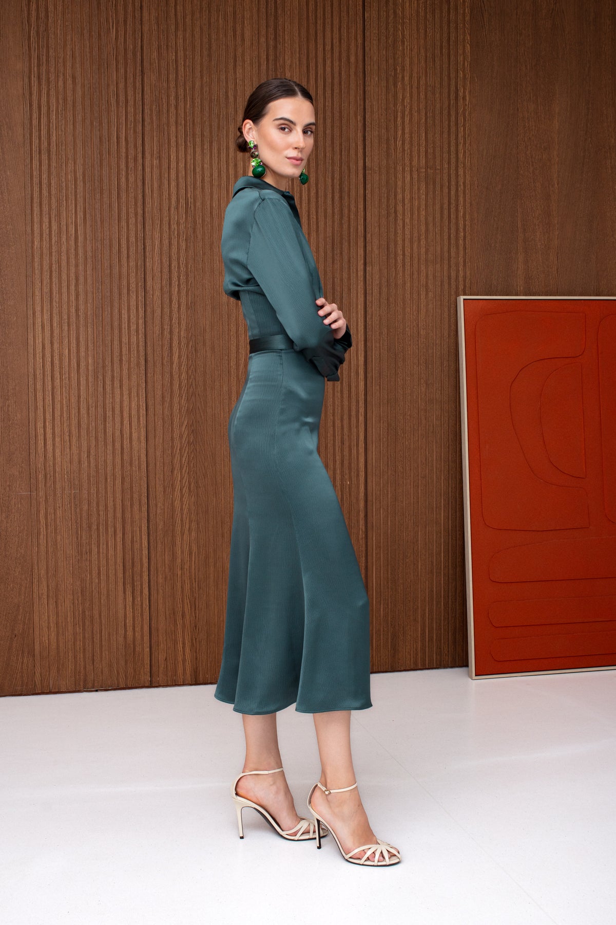 EZRA Soft Blue Shirt-Style Midi Dress