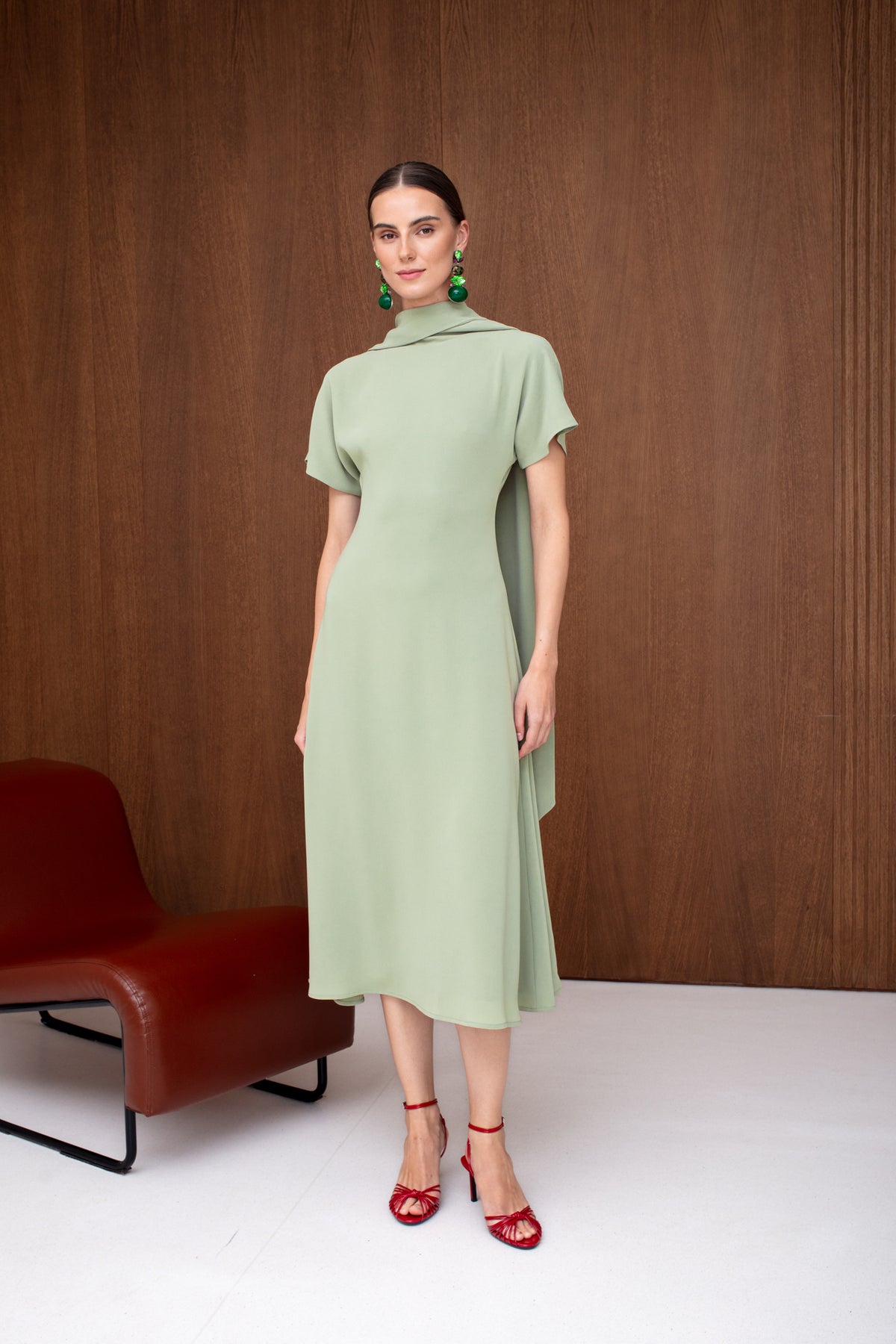 TARIKA Sage Flowing Formal Midi Dress