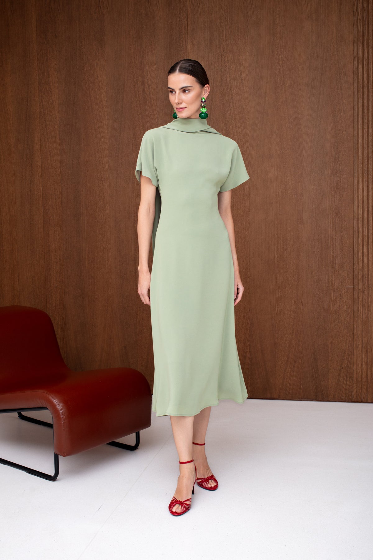 TARIKA Sage Flowing Formal Midi Dress