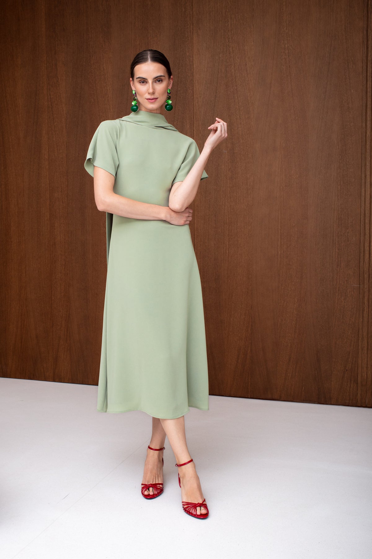 TARIKA Sage Flowing Formal Midi Dress