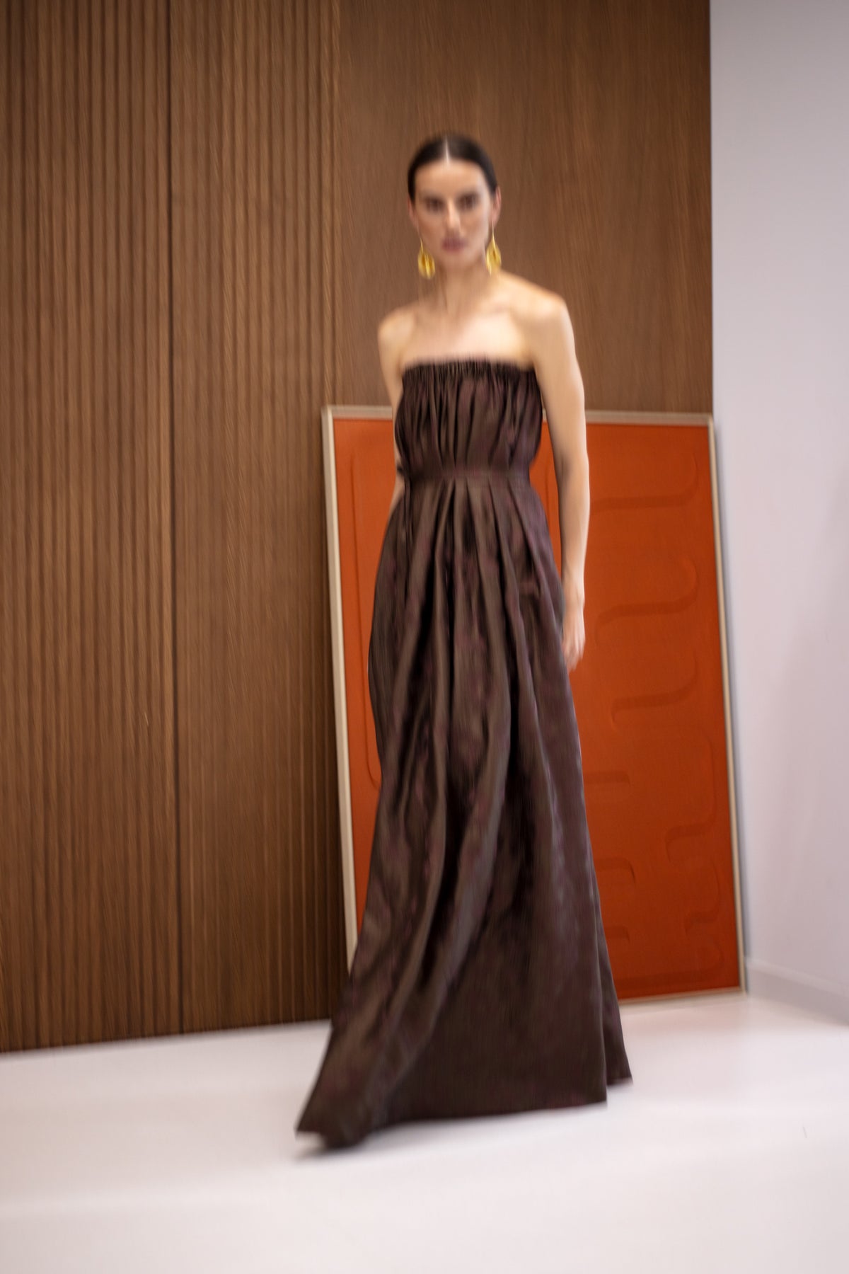 ESTE Brown Floral Off Shoulder Maxi Dress