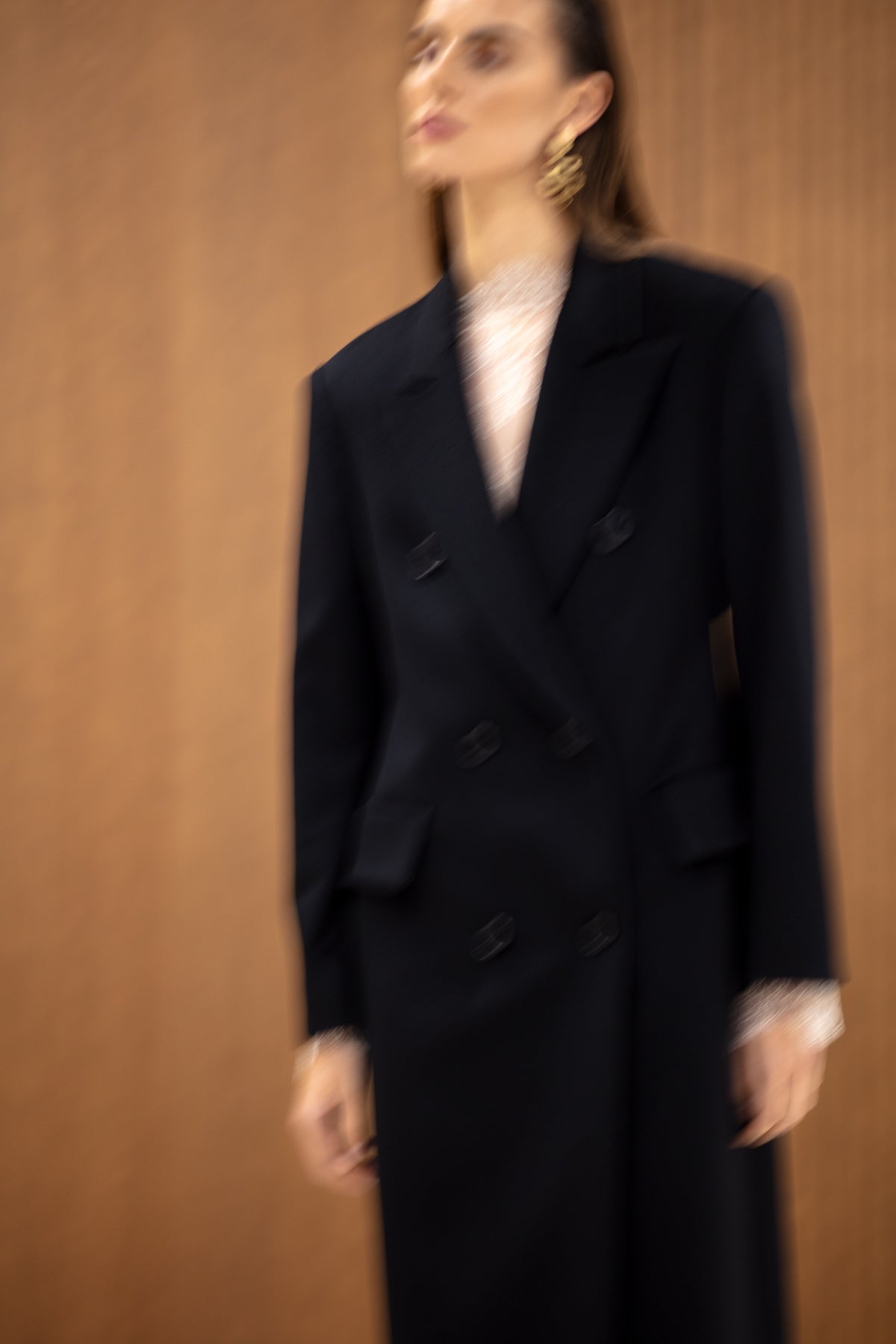 ADELA Black Classic Double Breasted Cashmere Coat