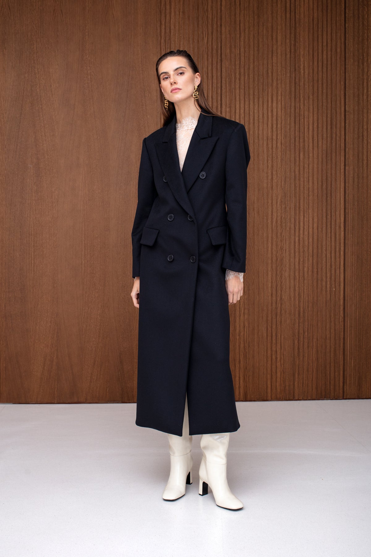 ADELA Black Classic Double Breasted Cashmere Coat