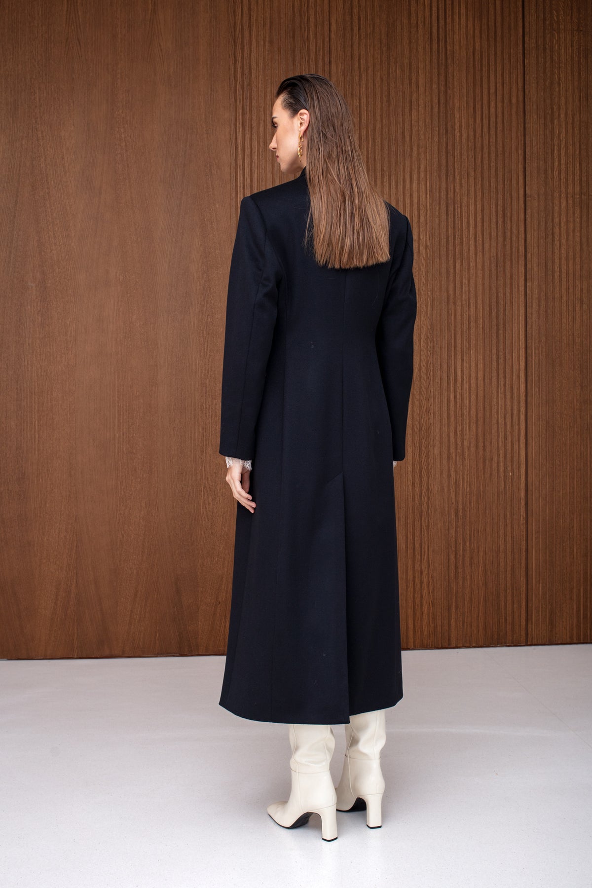 ADELA Black Classic Double Breasted Cashmere Coat