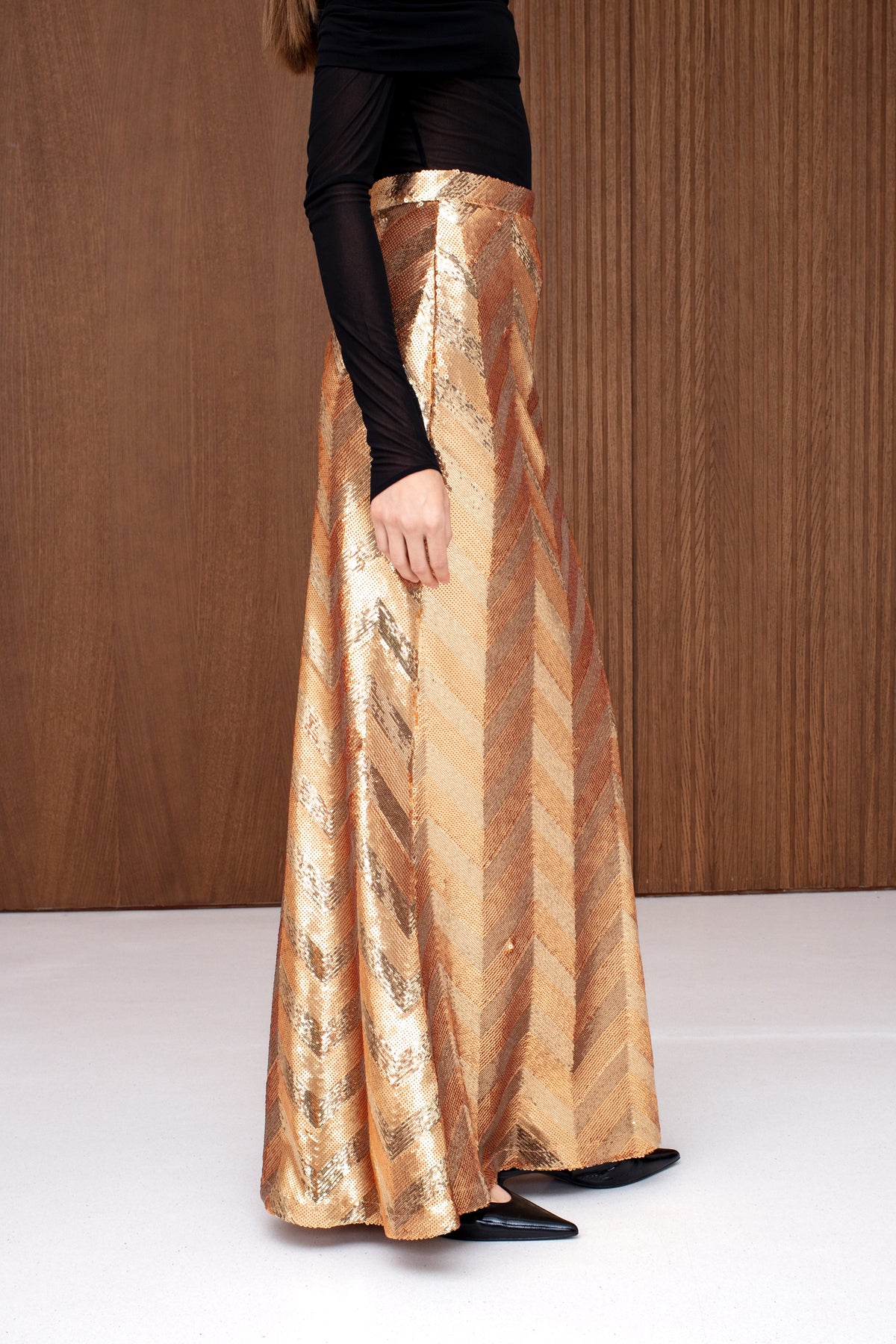 ISABELA Gold Sequin Evening Maxi Skirt