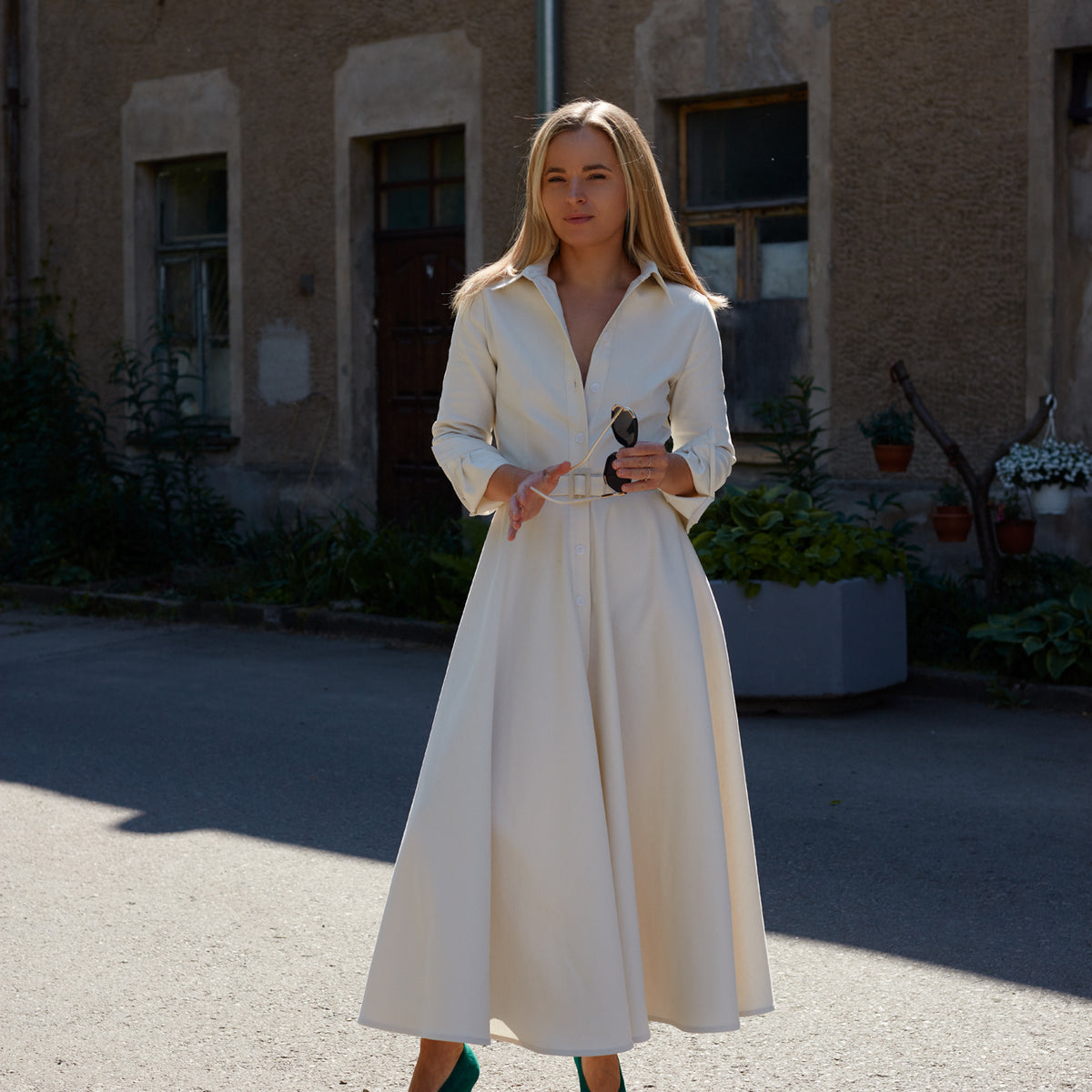 white denim dress long sleeve ESTI off-white classy shirt Free People Junie Drop-Waist One of our bestselling timeless romantic bride Size:US 7 / EU 38