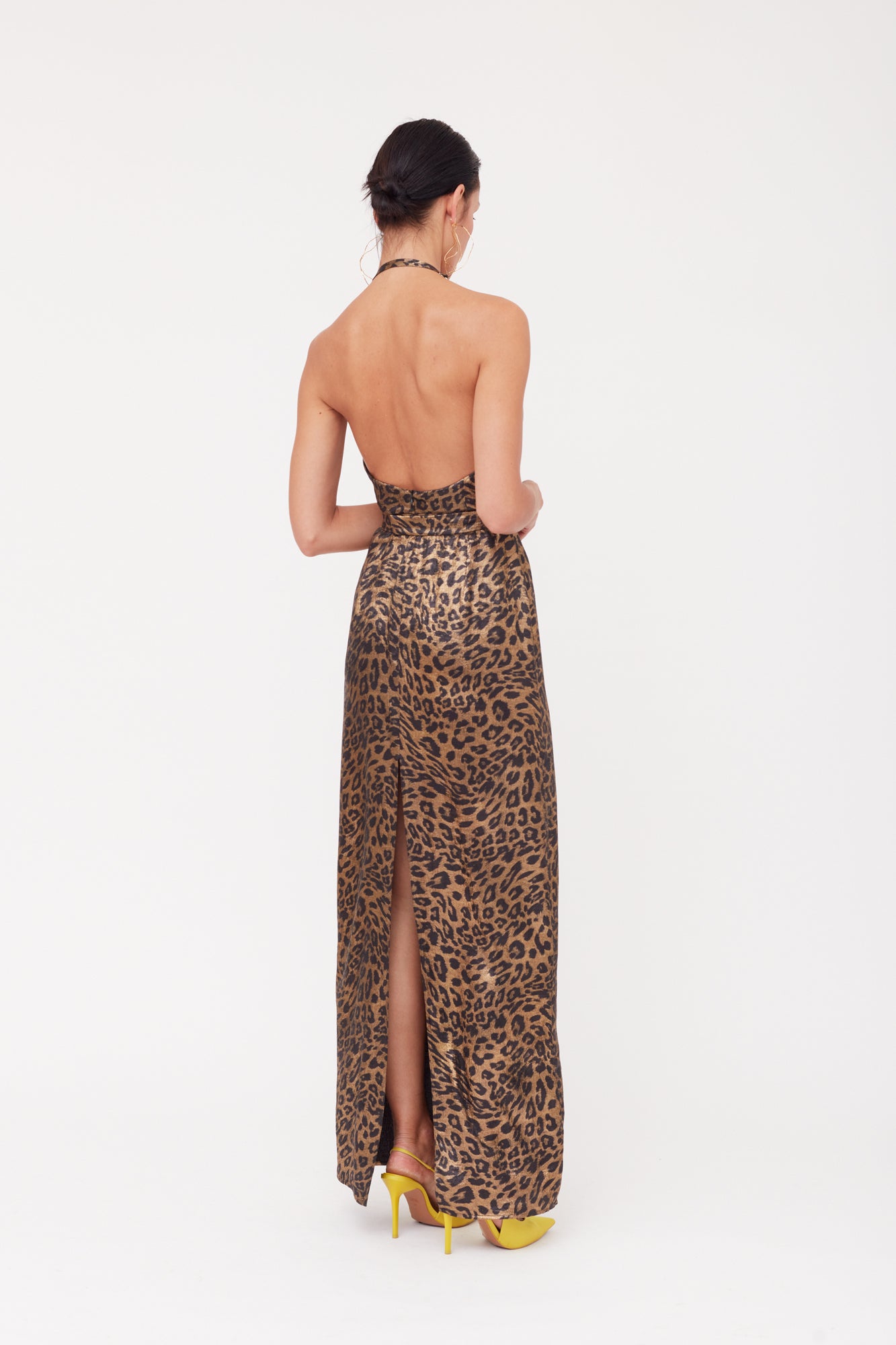 KALEA Animal Leopard Print Maxi Cowl Neck Dress