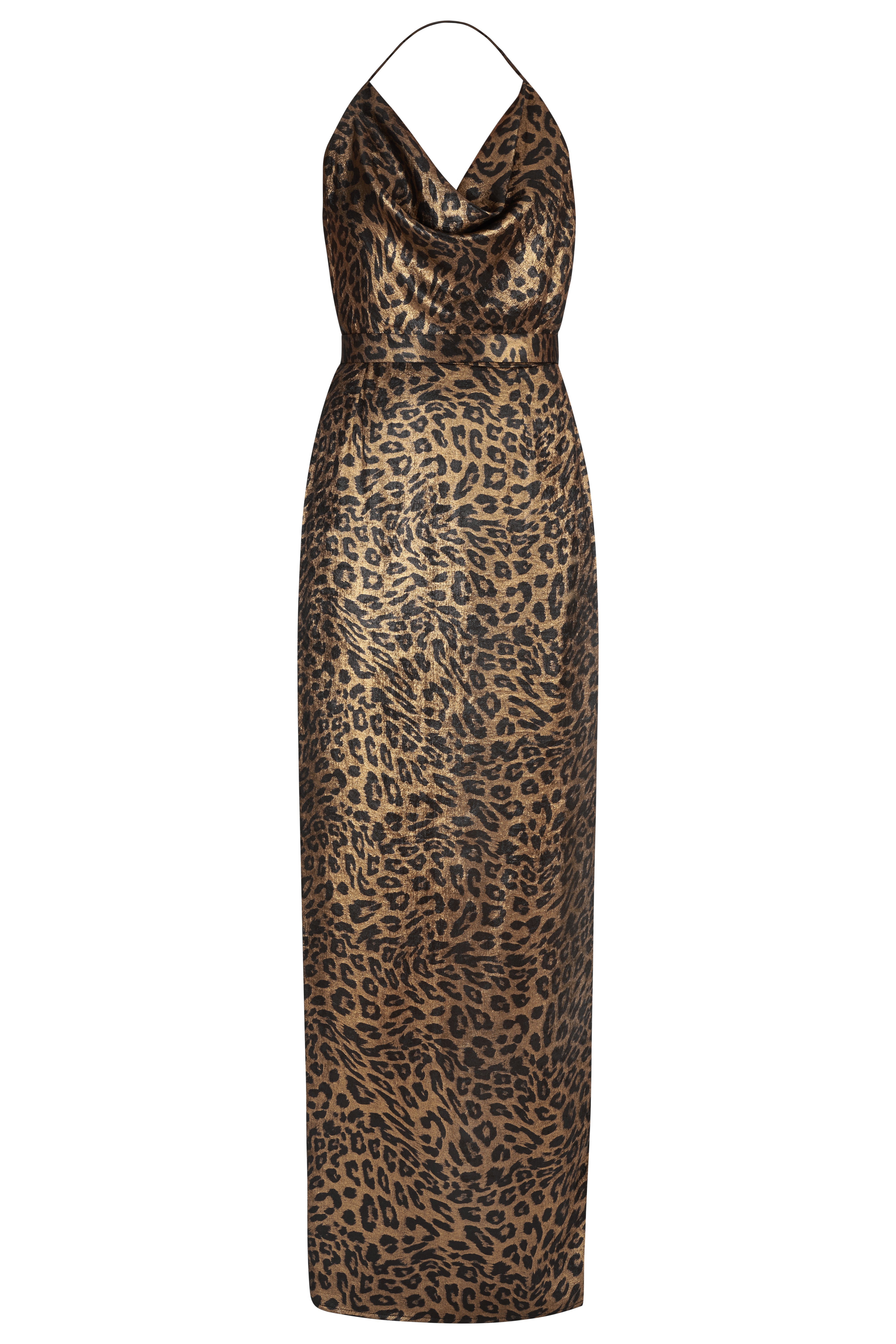 KALEA Animal Leopard Print Maxi Cowl Neck Dress