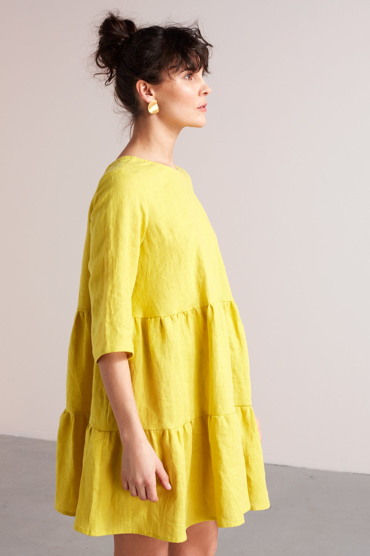LOLITA linen baby doll mini dress in lemon yellow