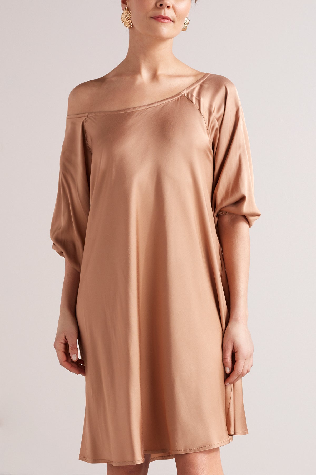 MILA mini flared of-the-shoulder dress in nude