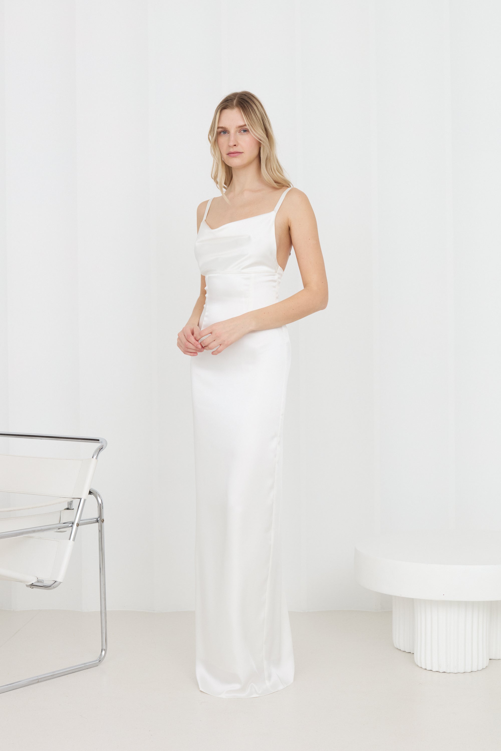 NADA White Satin Long Wedding Dress