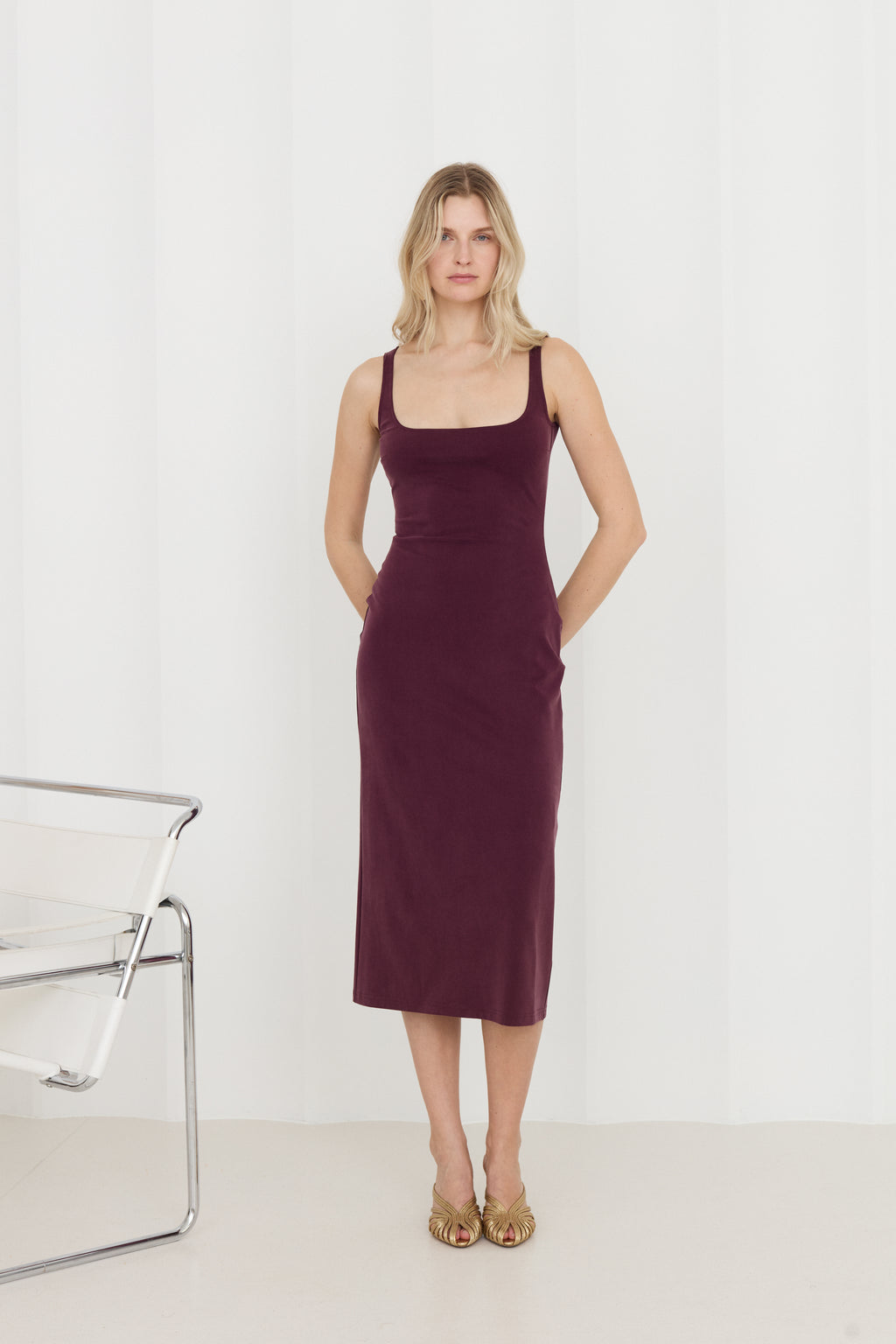 knee length dresses for ladies Making Moves Deep Purple Eyelet Midi Dress – Shop the Mint main image 1