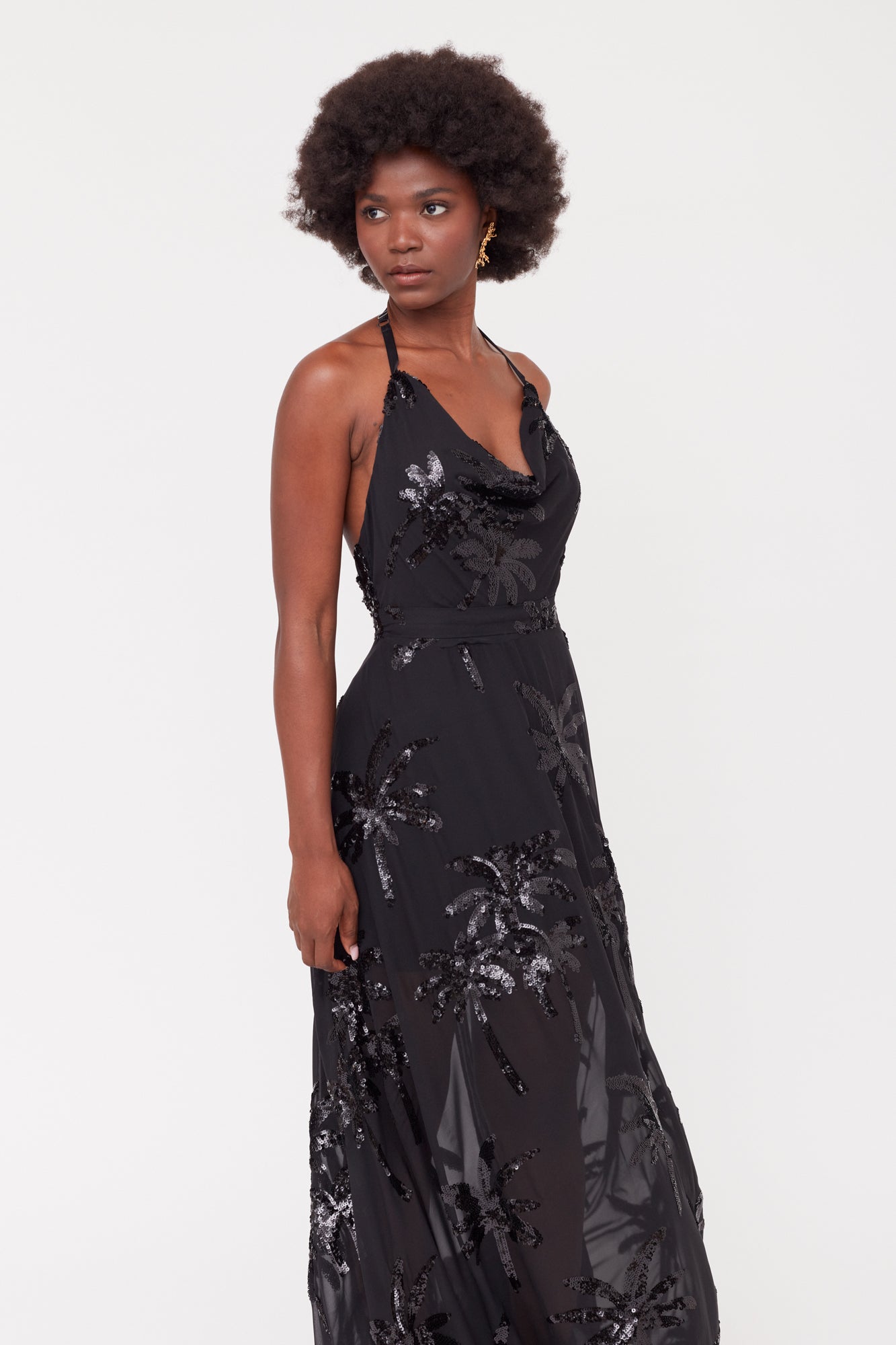 ROJA Black Evening Gown From Chiffon Sequin Embroidered