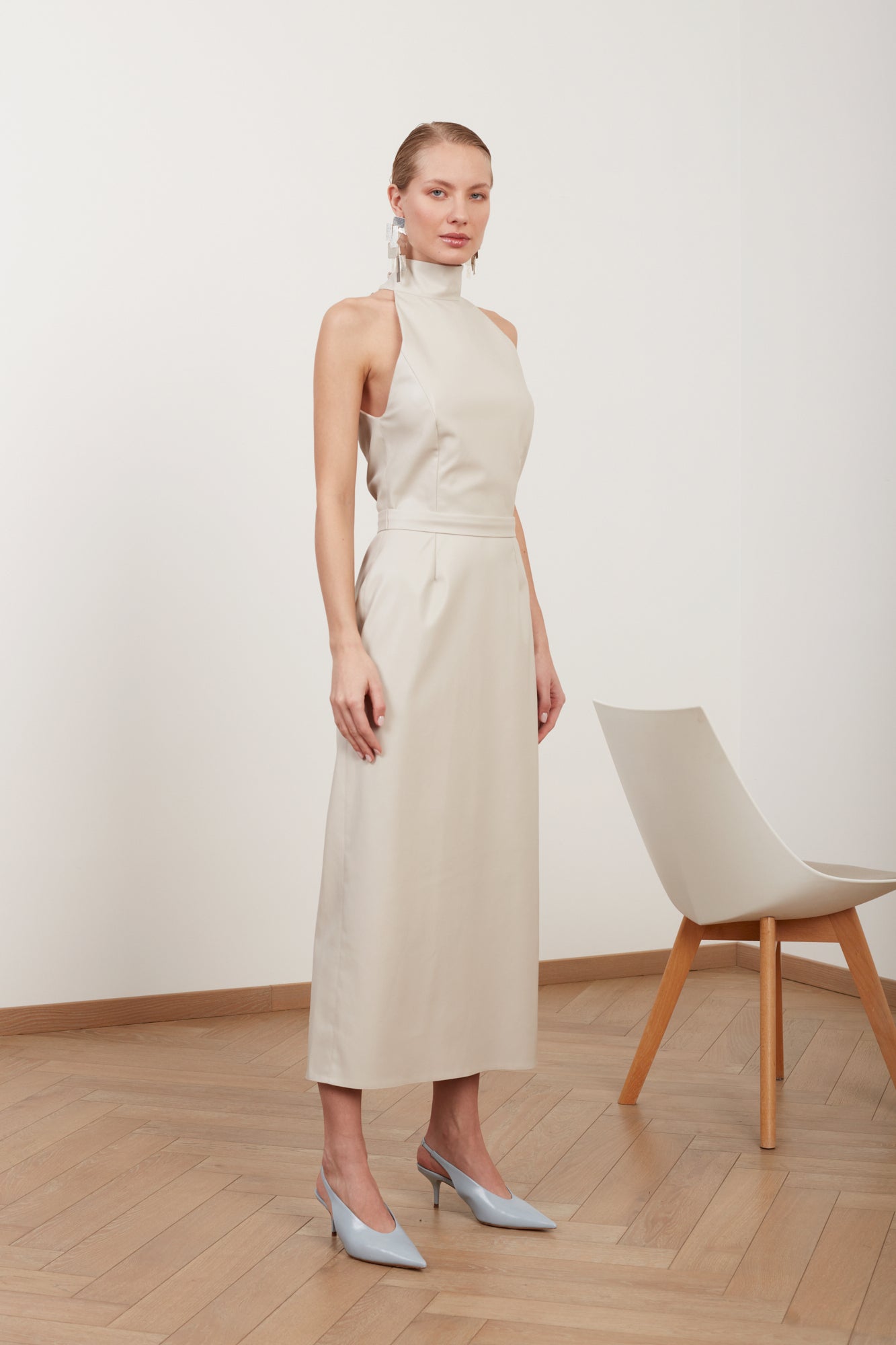 SENSA light grey soft vegan leather midi dress