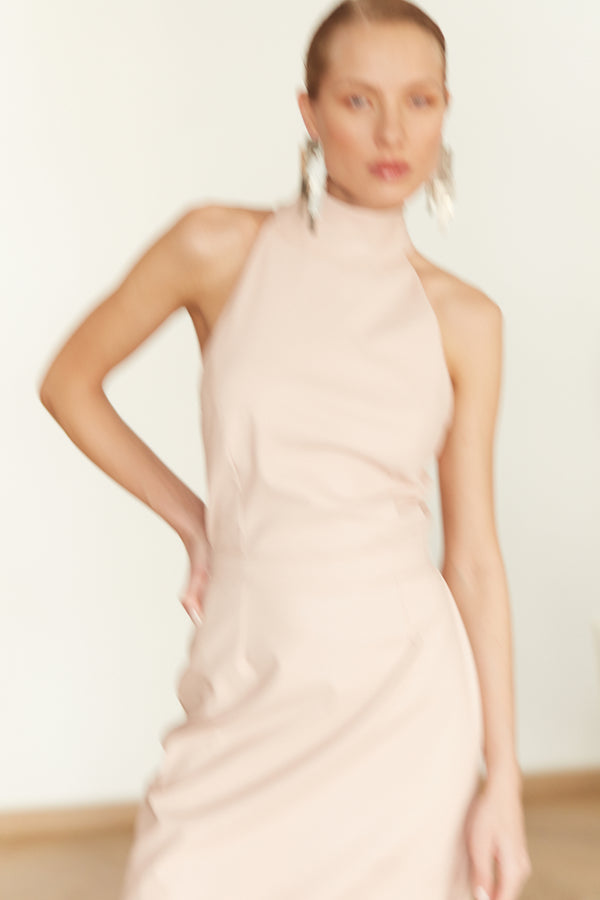 SENSA light pink faux leather midi dress