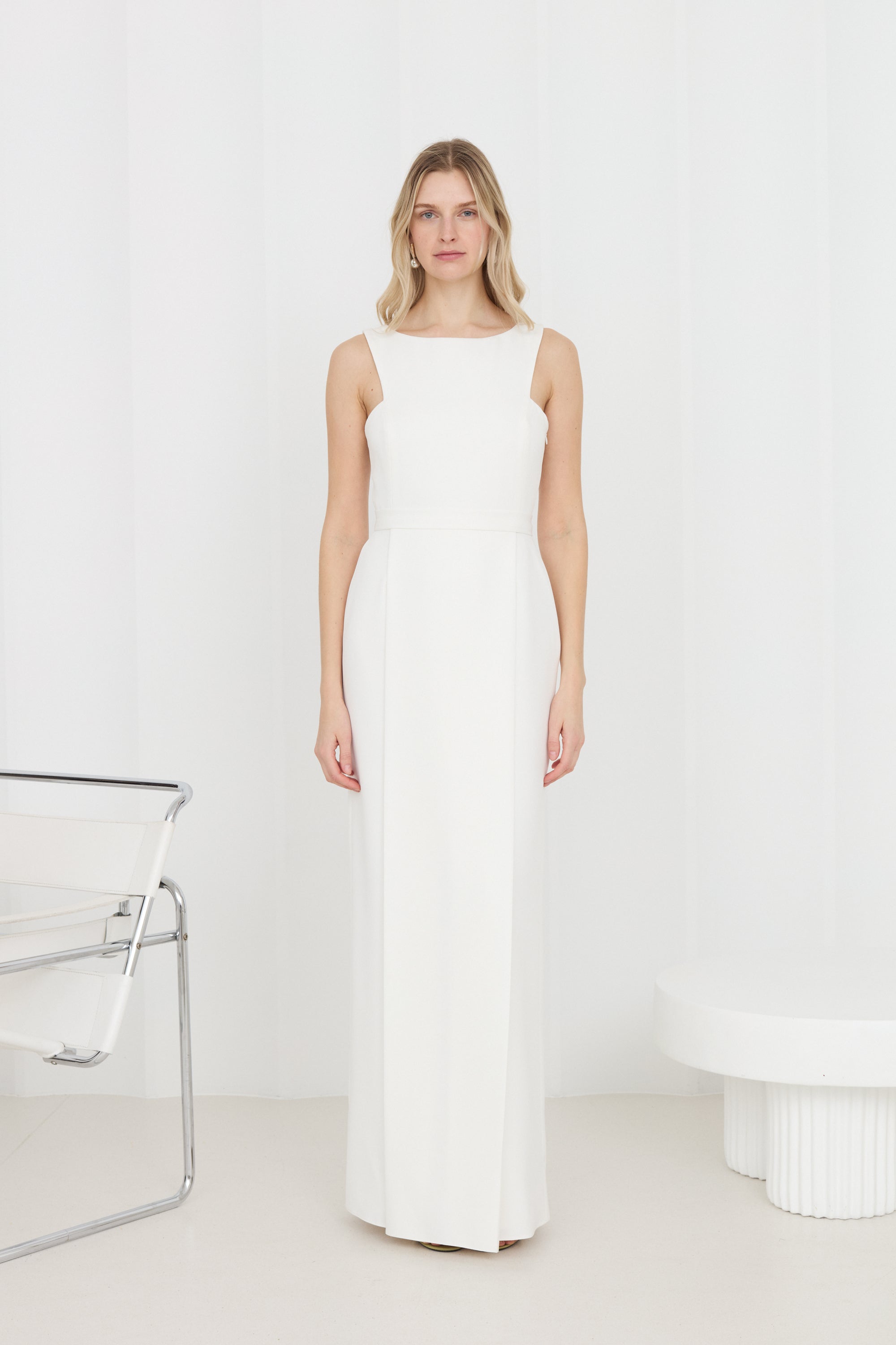 SONORA White Wedding Gown with Bare Shoulders And Pleated Skirt