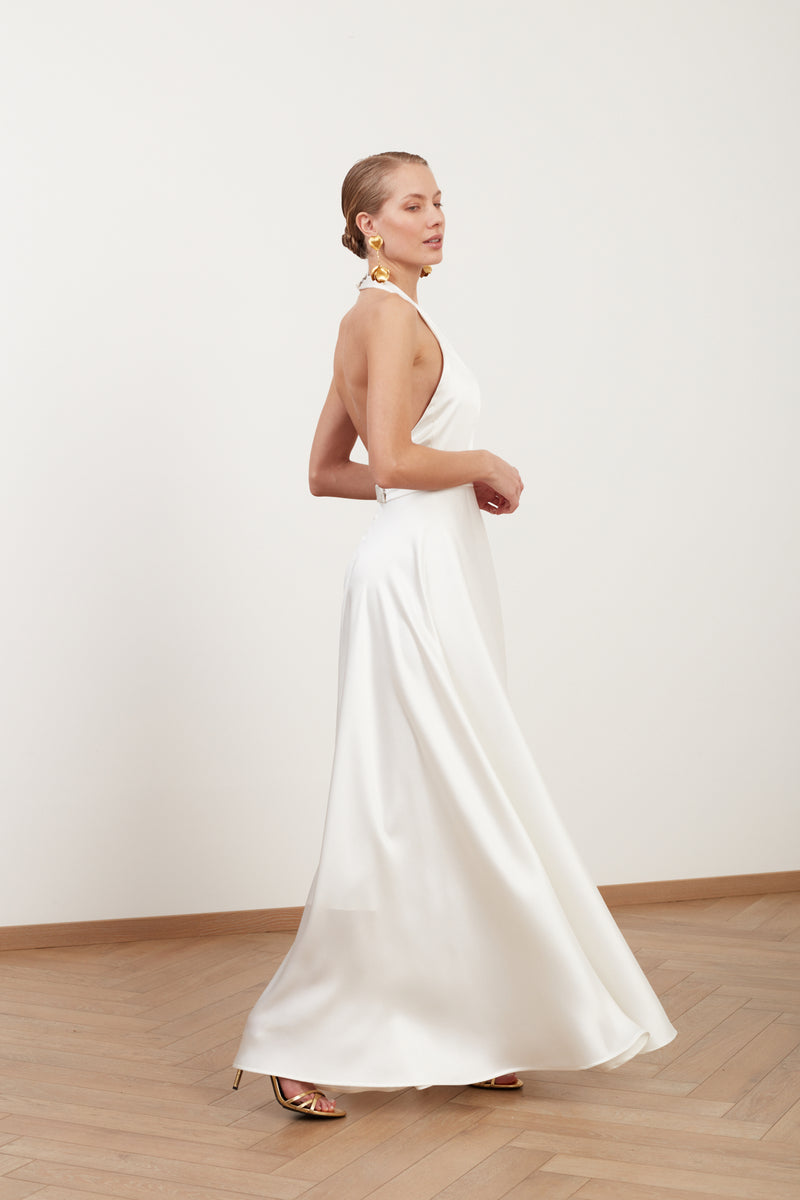 MAISSA white satin halter neck A-line wedding gown
