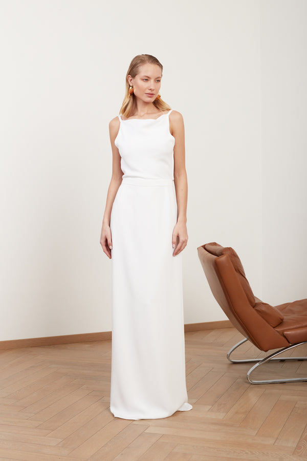 MANOA white matte fabric long straight wedding dress
