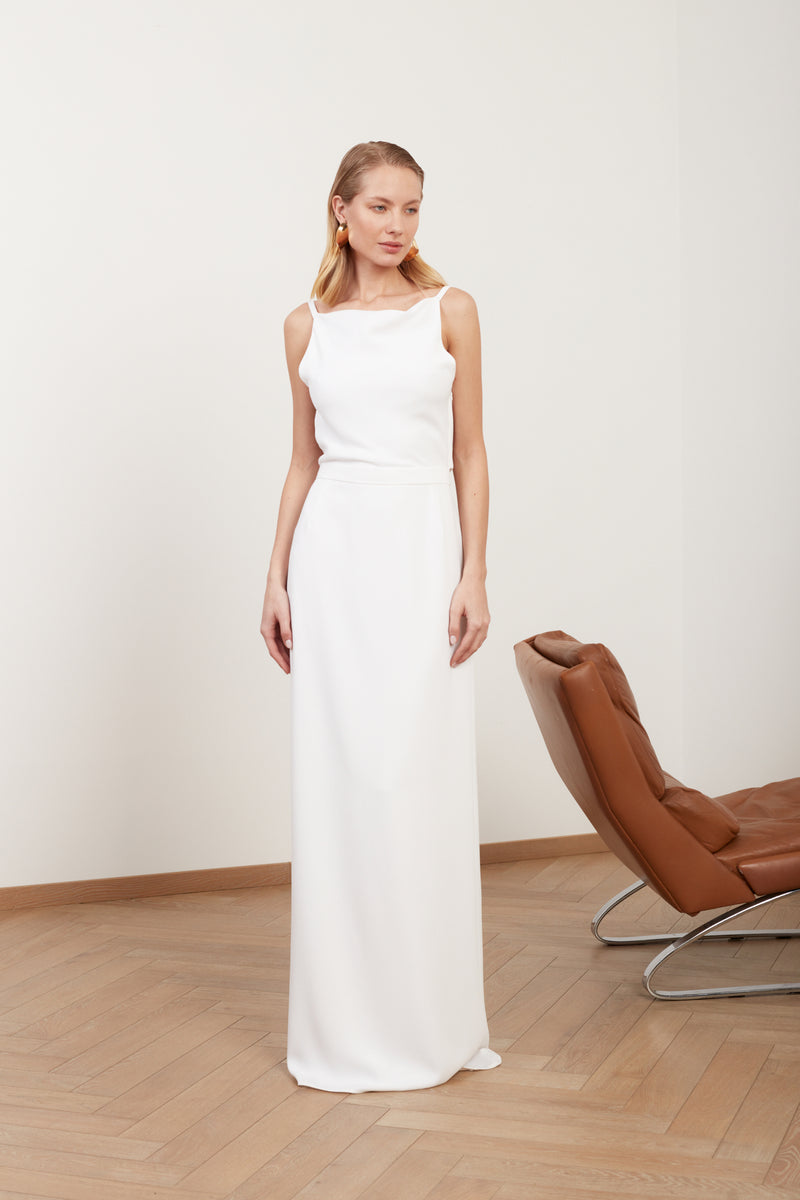 MANOA white matte fabric long straight wedding dress