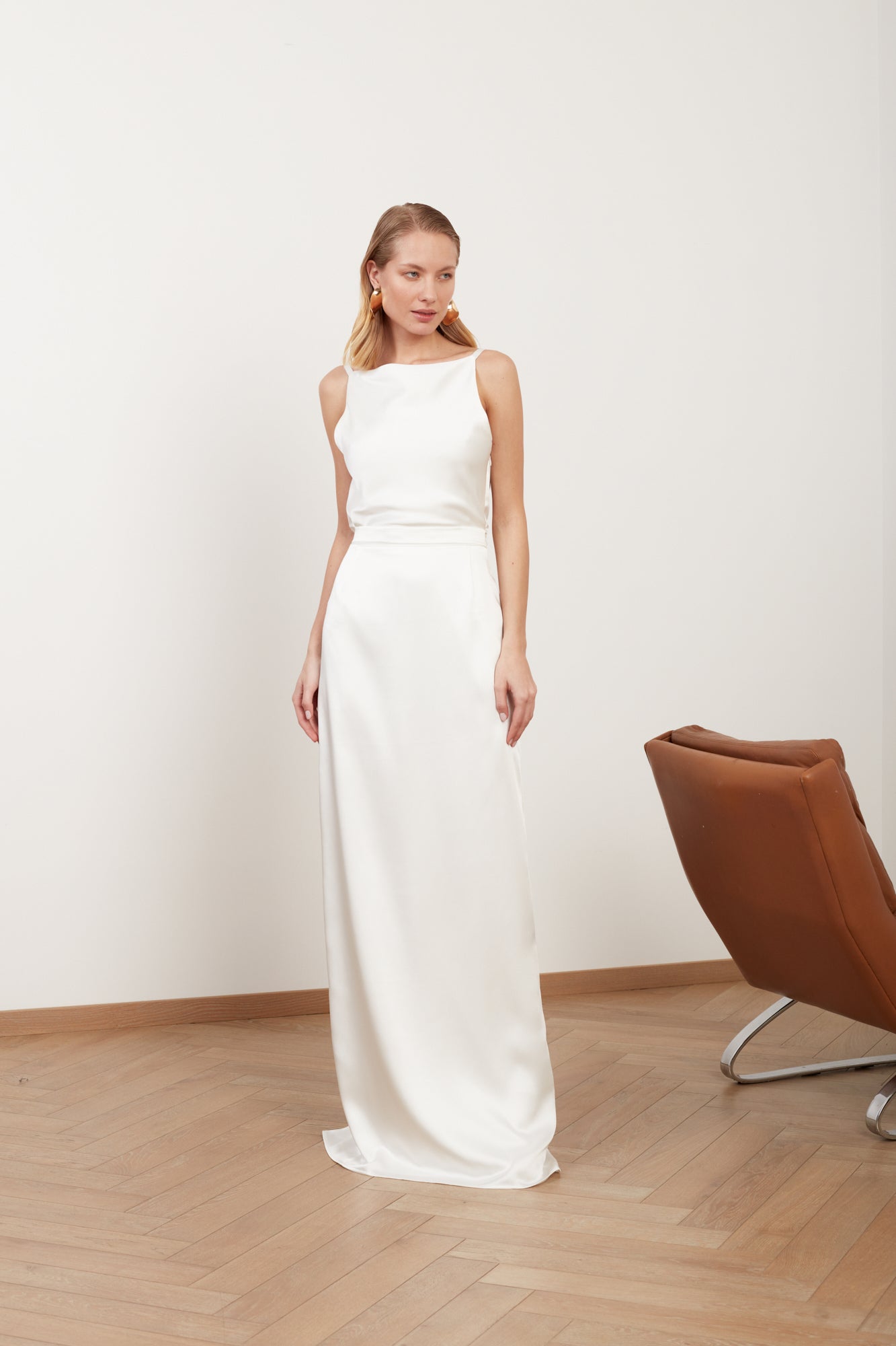 MANOA white satin long straight wedding dress