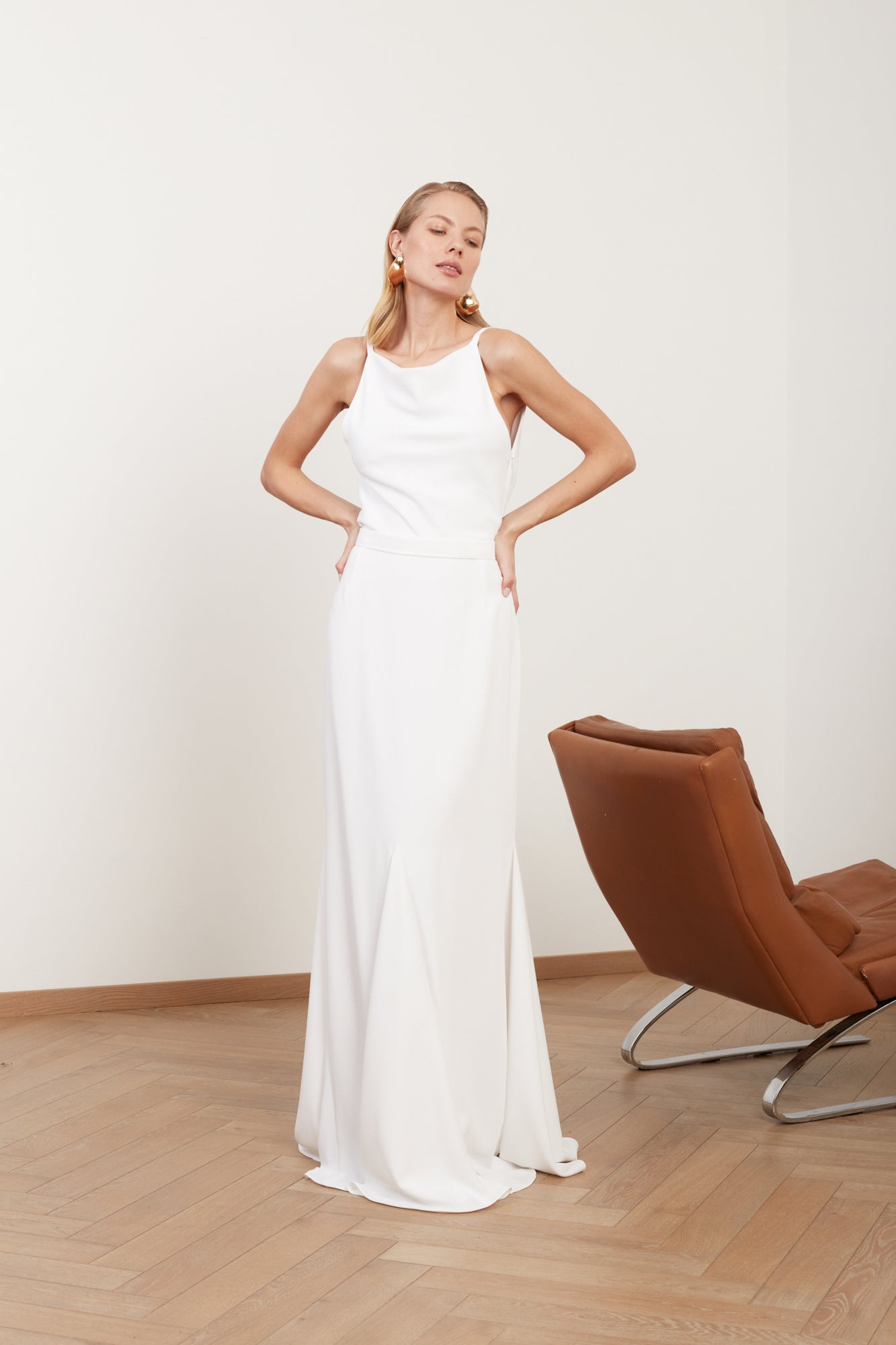 LINEA white long wedding dress with cowl back