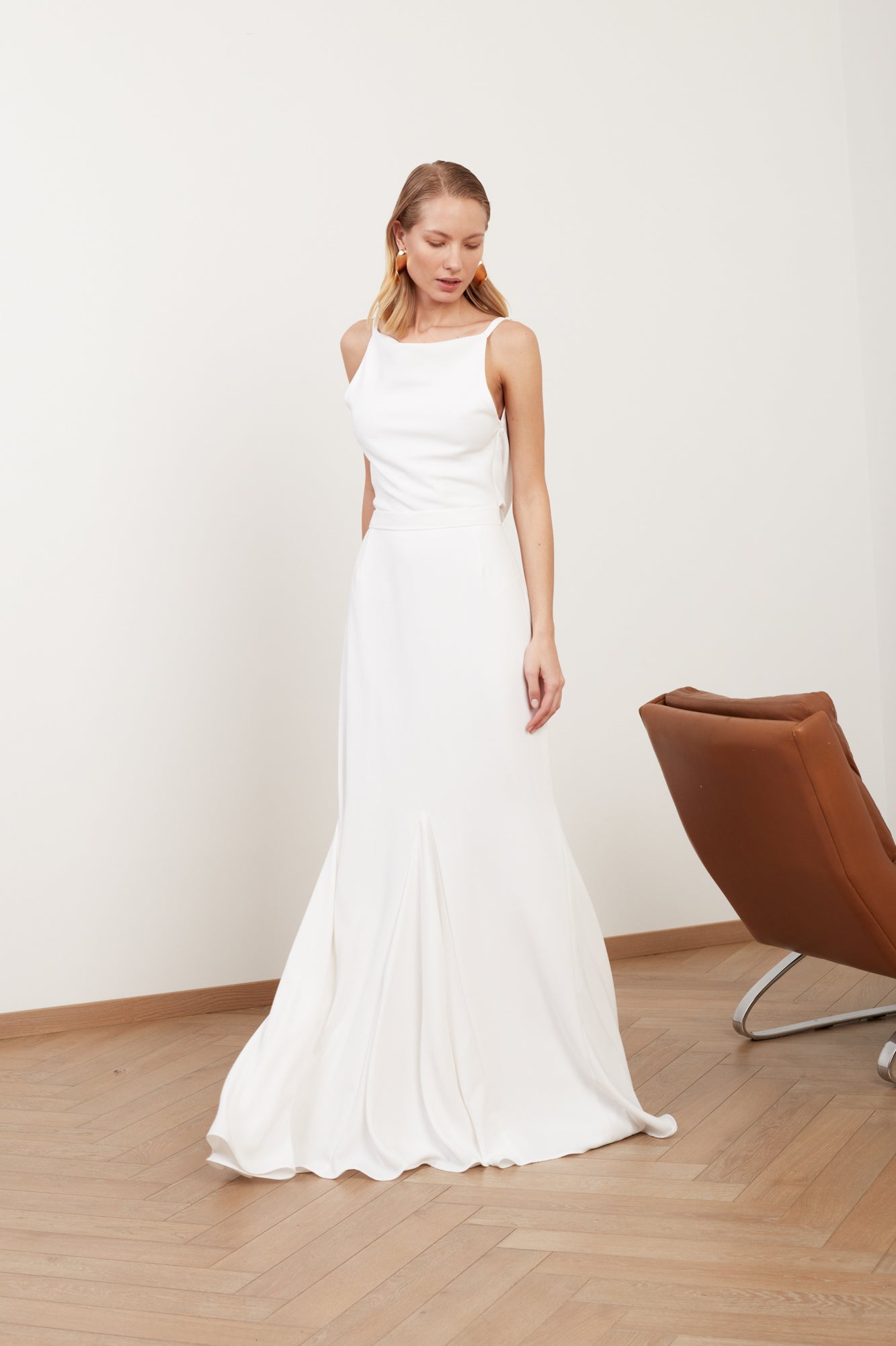 LINEA white long wedding dress with cowl back