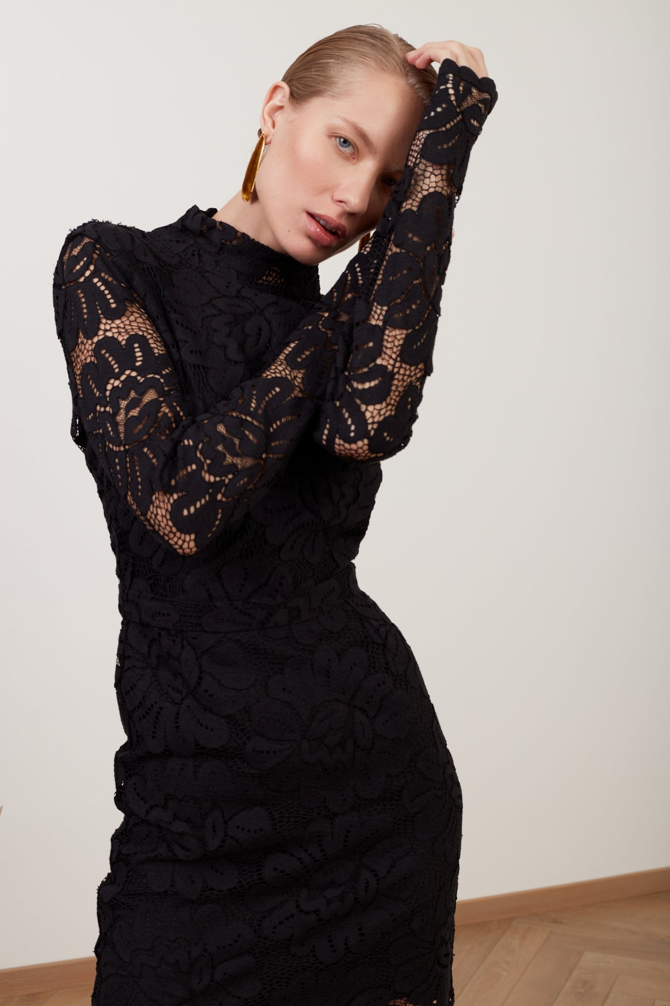 ELENA black floral lace dress with turtleneck – UNDRESS