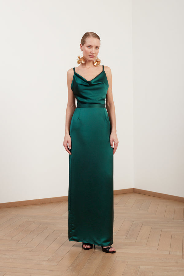 AMILA deep green maxi dress with open back