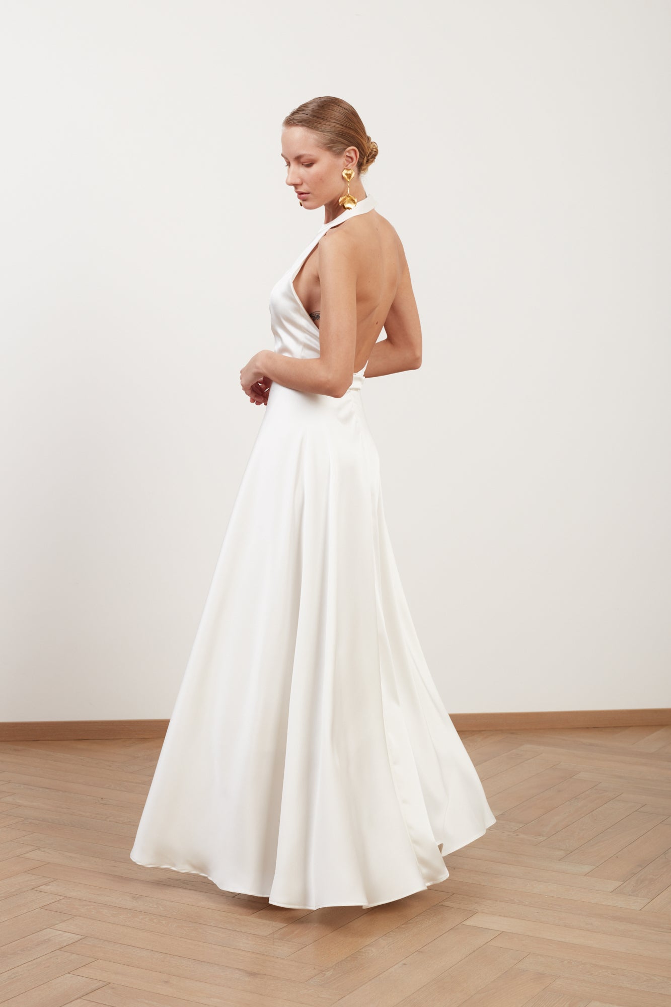 MAISSA white satin halter neck A-line wedding gown
