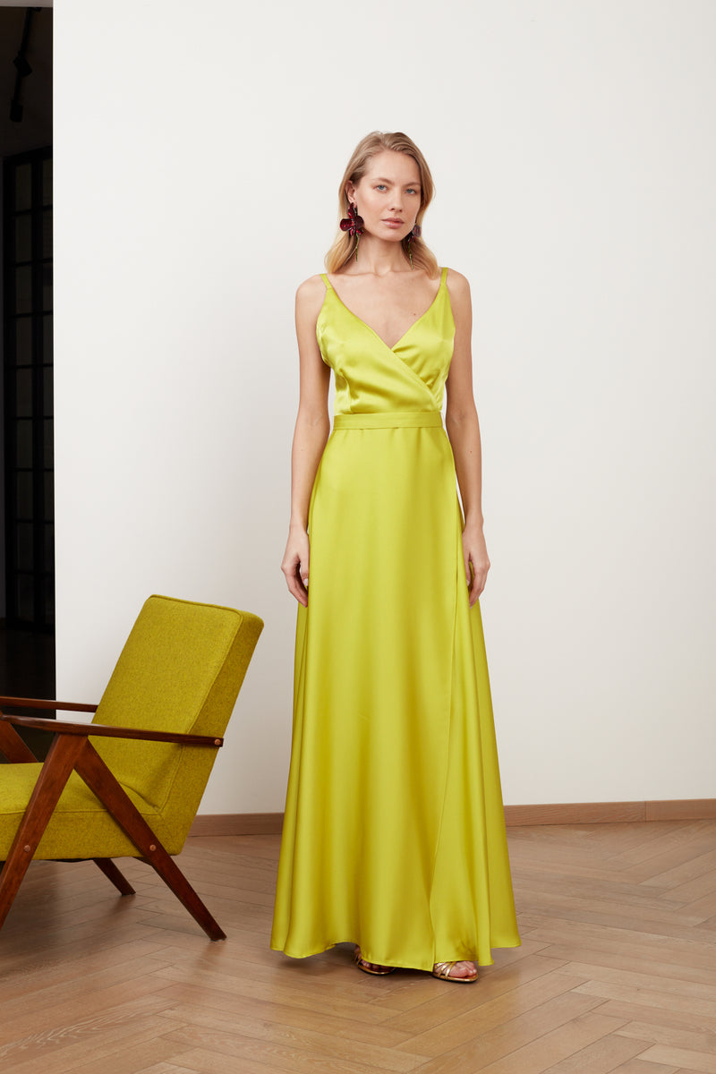 FREYA lime green satin long evening gown