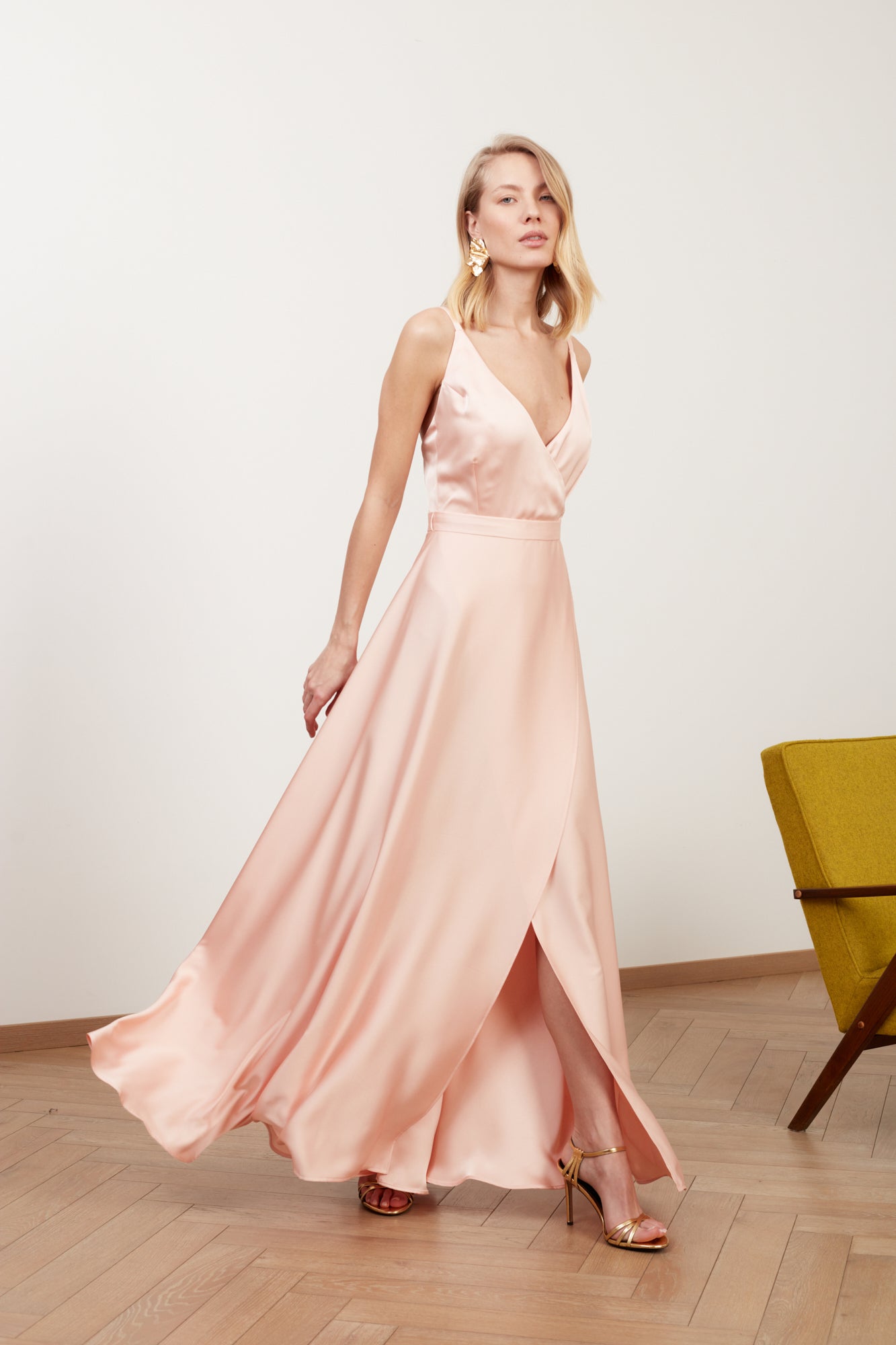 Coral Pink Satin Maxi Evening Dress FREYA UNDRESS